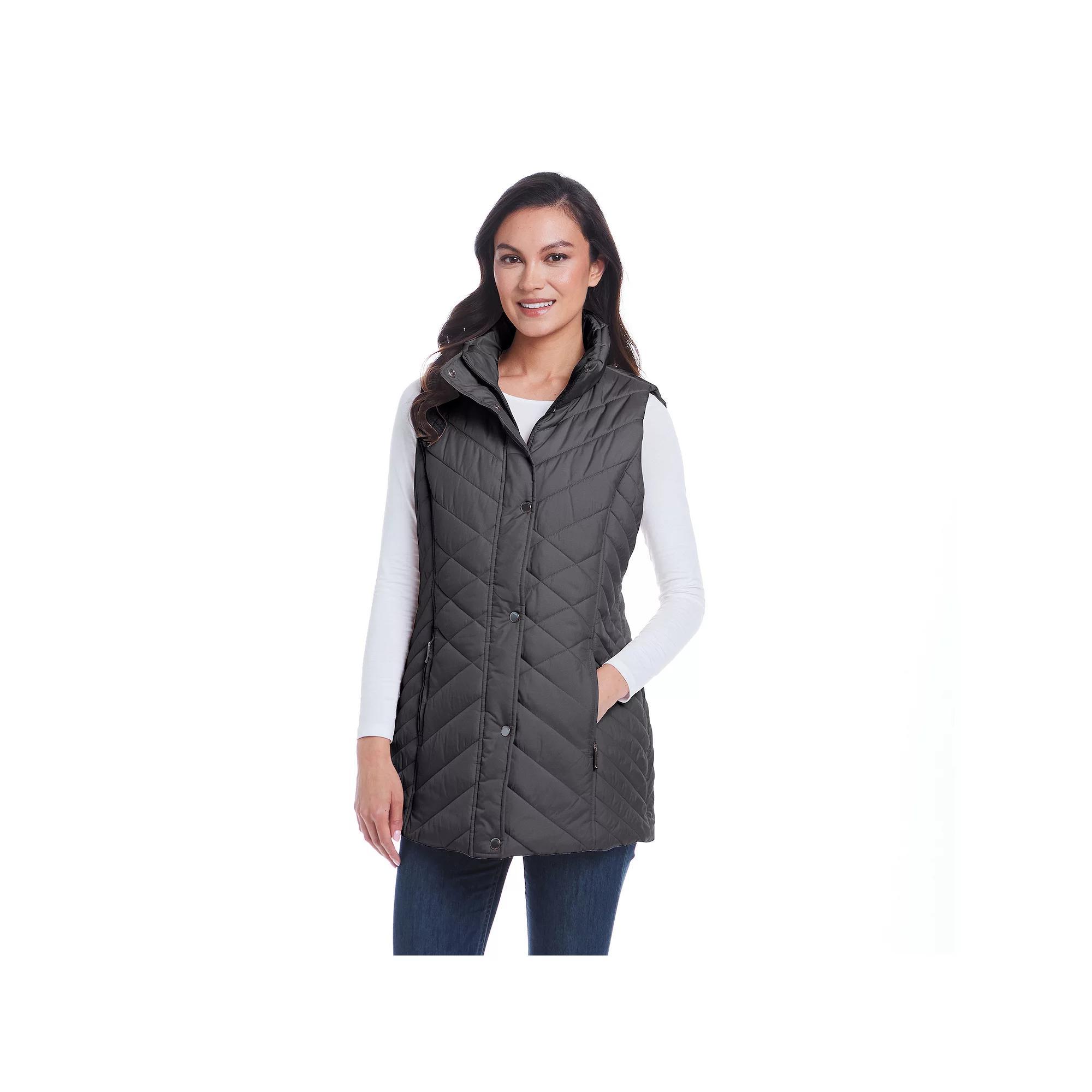 Women's Weathercast Mixed Quilted Longline Vest, Size: Small, Grey Product Image