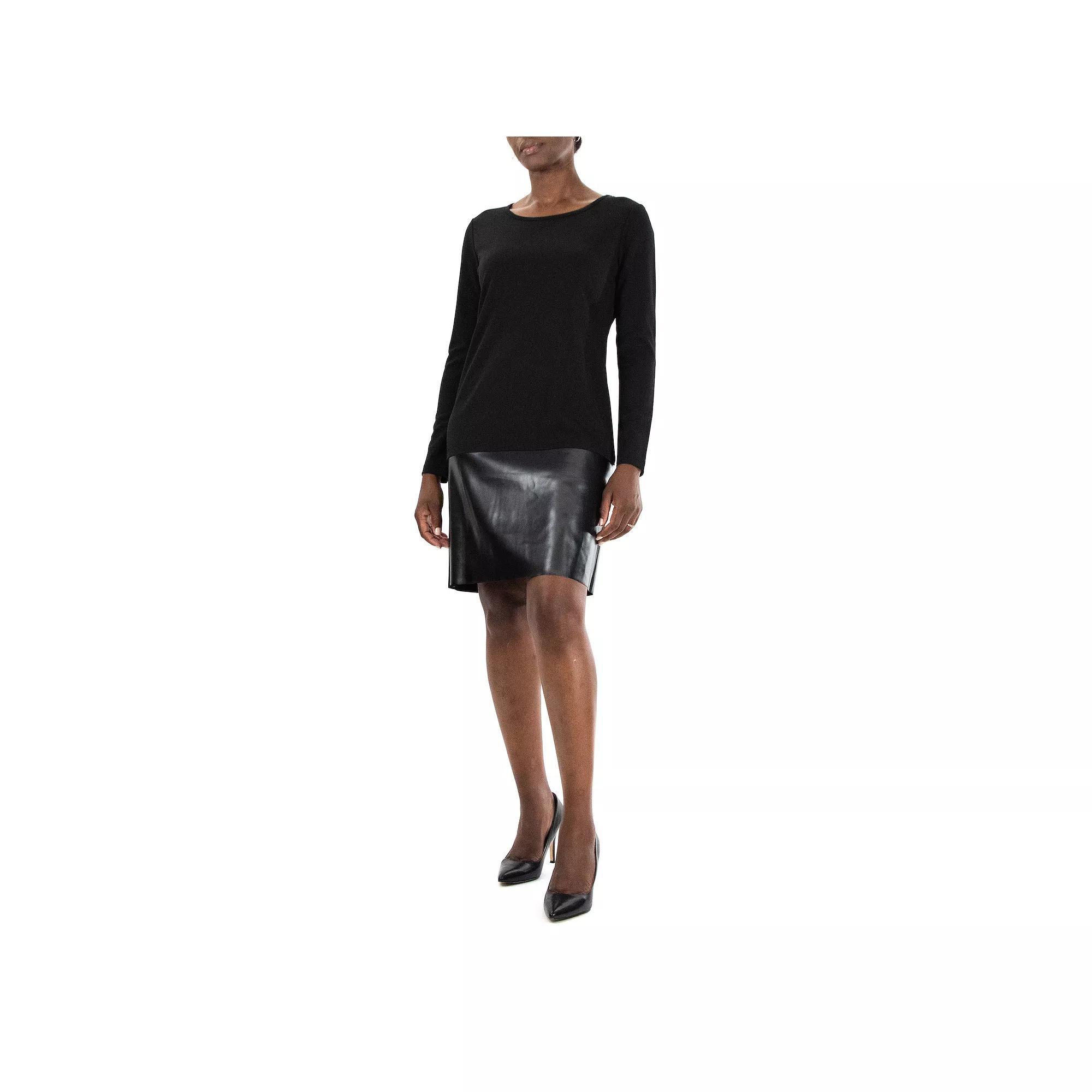 Women's Nina Leonard Long Sleeve Jewelneck Crepe Dress, Size: Medium, Jewel Green Black Product Image