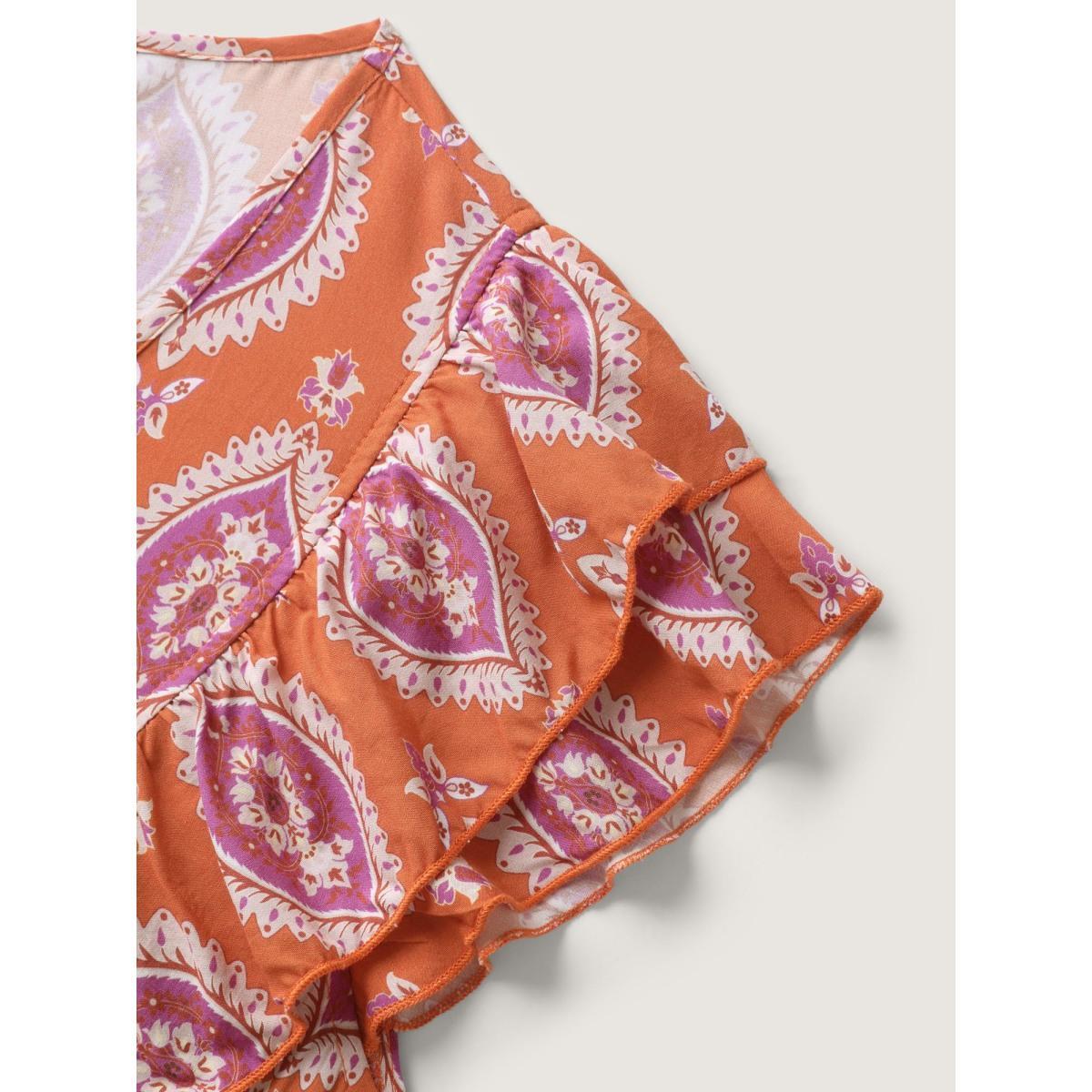 Plus Size Rayon Boho Print Pocket Midi Dress Coral Women V-neck Cap Sleeve Curvy BloomChic 18-20/2X Product Image