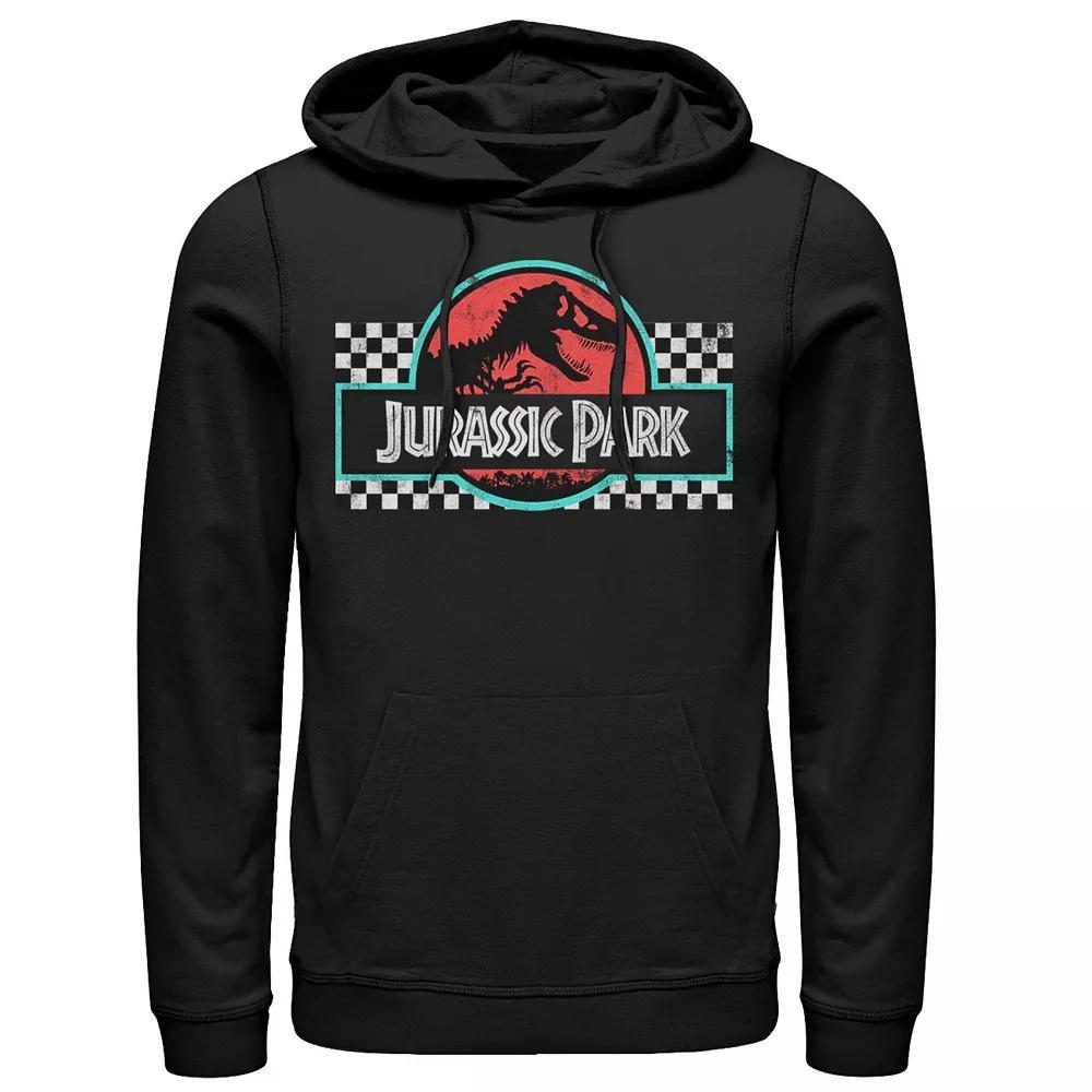 Men's Jurassic Park Retro Colors Checkered Logo Hoodie, Size: XL, Black Product Image
