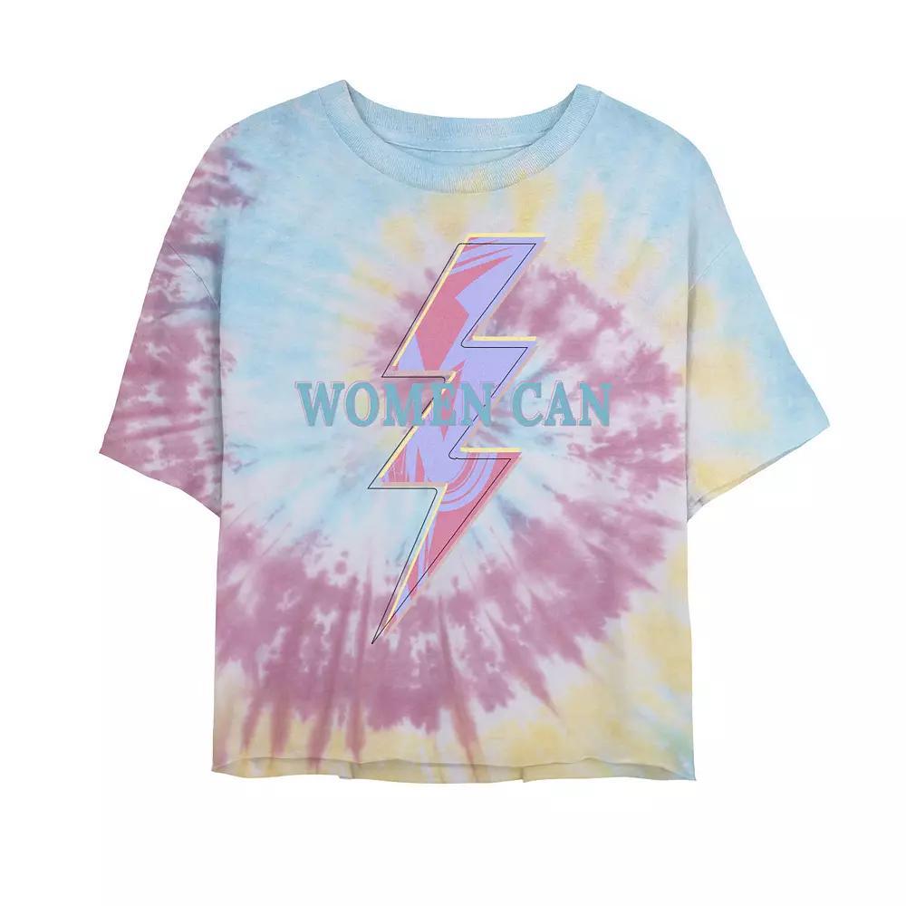 Juniors' Tie Die Lightning Symbol Women Can Crop Top Tie Dye, Girl's, Size: Small, Blue Pink Light Yellow Product Image
