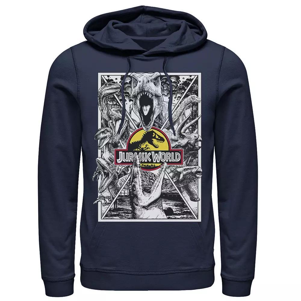Men's Jurassic World Black and White Comic Dinos Graphic Pullover Hoodie, Size: XXL, Grey Heather Product Image