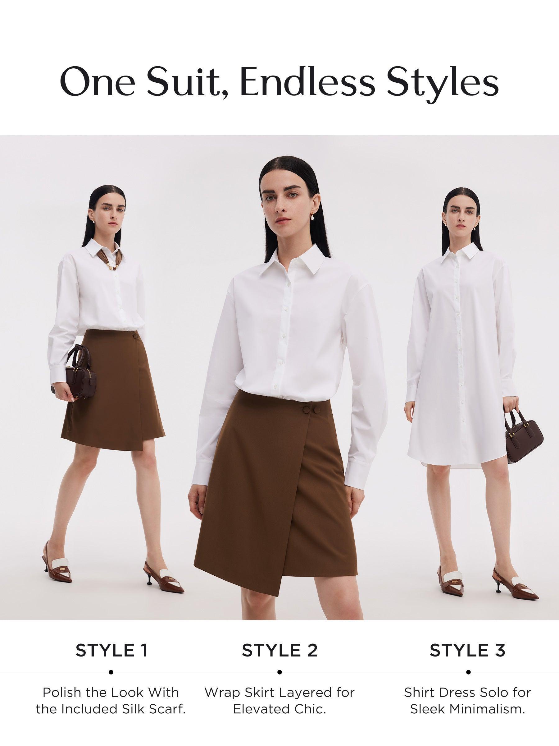 Shirt Dress And Adjustable Waist Skirt Two-Piece Set Product Image