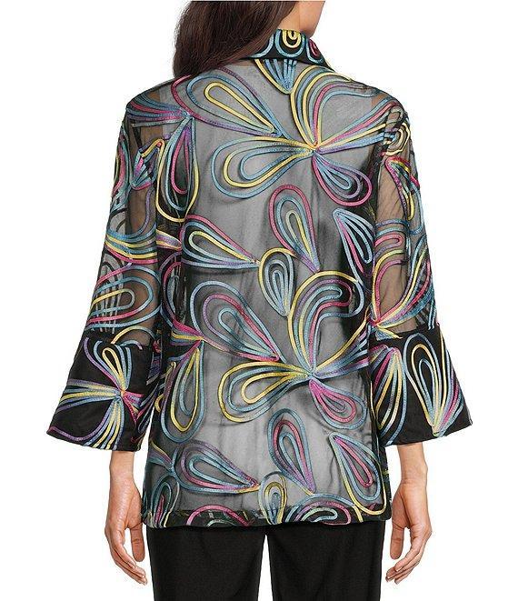 Ali Miles Point Collar 3/4 Sleeve Mesh Soutache Embroidered Jacket Product Image