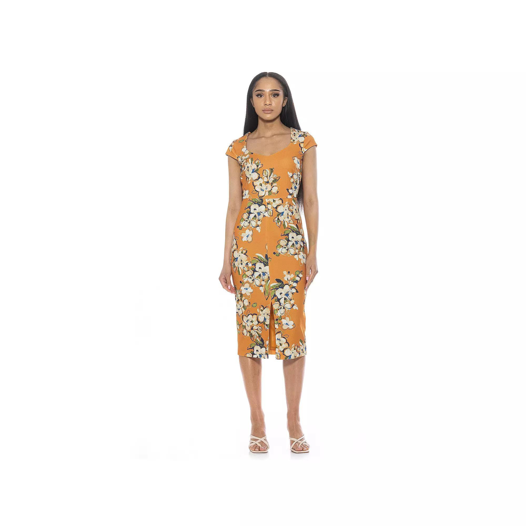 Women's ALEXIA ADMOR Gia Sweetheart Cap Sleeve Front Slit Dress, Size: Medium, Yellow Team Product Image