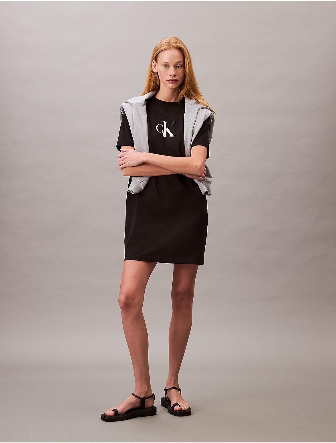 Calvin Klein Womens Archive Logo Jersey T-Shirt Dress - White Product Image