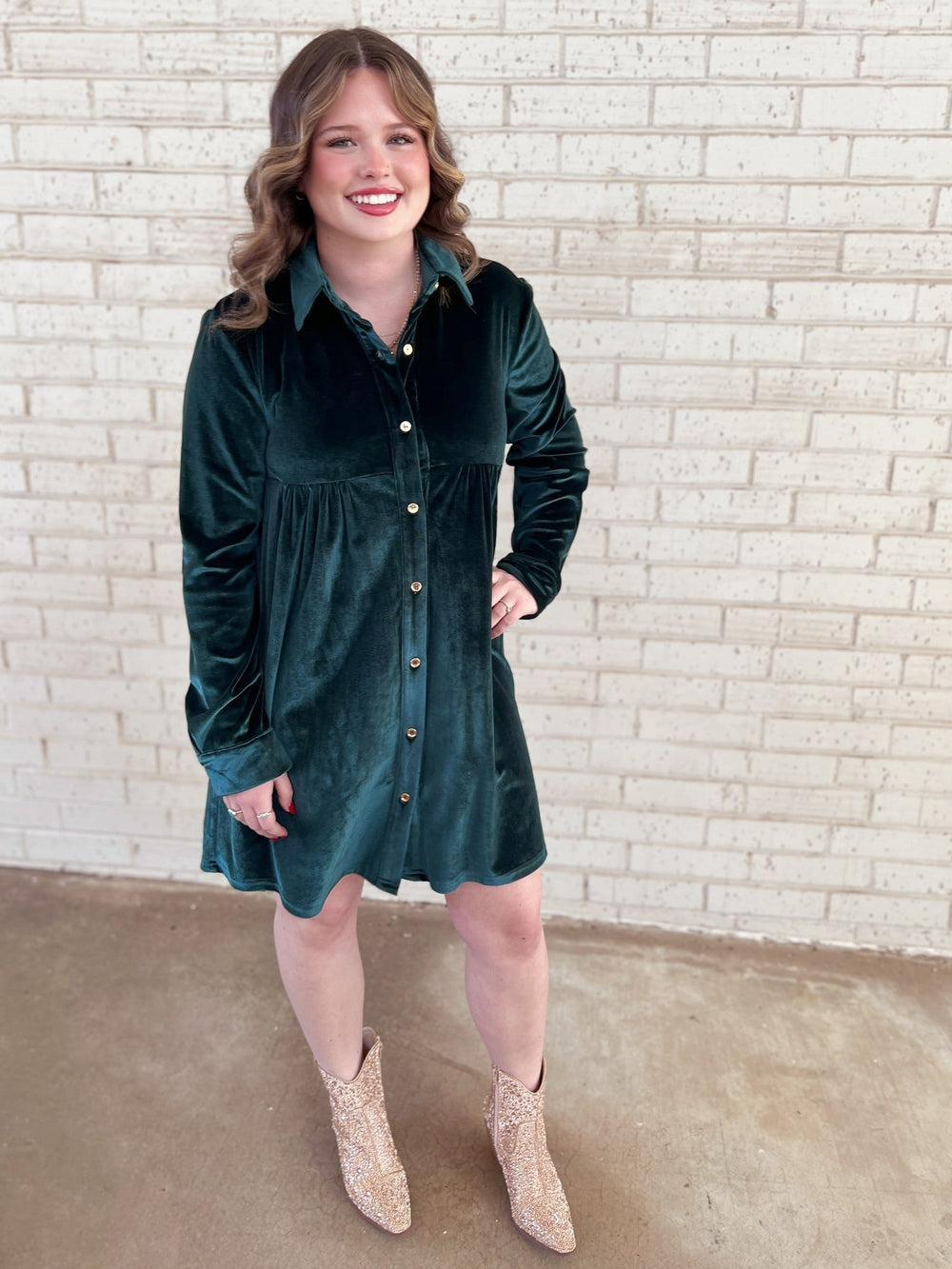 Soft Velvet Button Up Dress - 2 Colors* Product Image