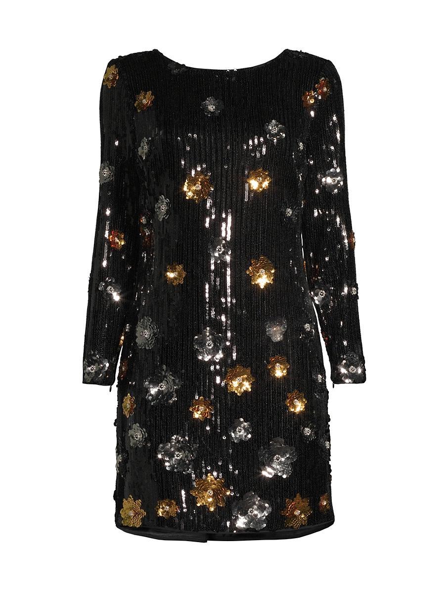 Selene Bateau-Neck Floral Sequin Mini Dress Product Image