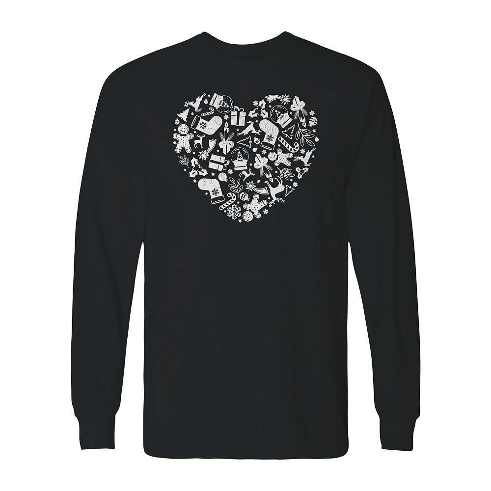 Men's Christmas Heart Long Sleeve Graphic Tee, Size: Large, Red Product Image