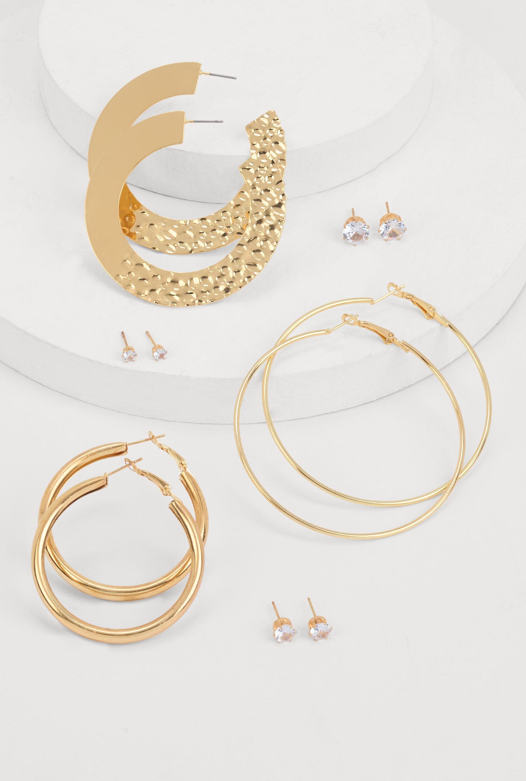 Cubic Zirconia Stud and Hoops Earrings Set of 6 Female Product Image