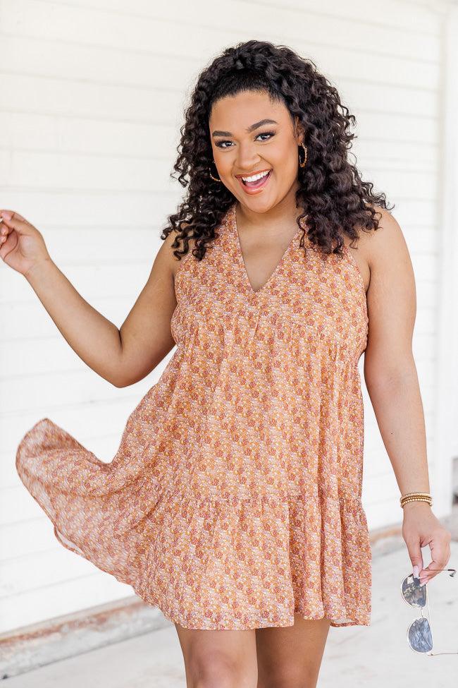 Rumor Going Around Taupe Pattern Mini Dress FINAL SALE Product Image