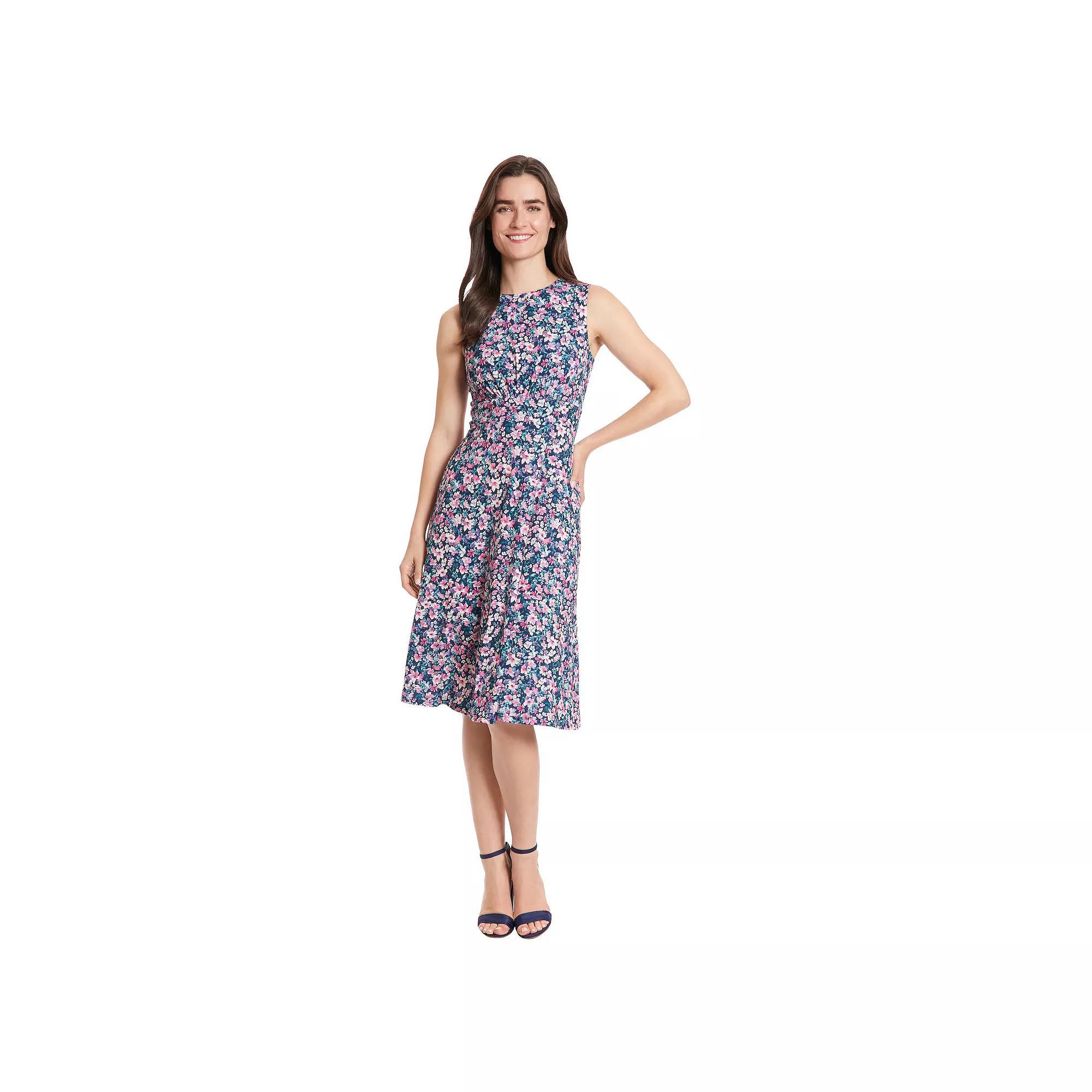 Women's London Times Inset Waist Print Midi Dress, Size: 8, Blue Product Image
