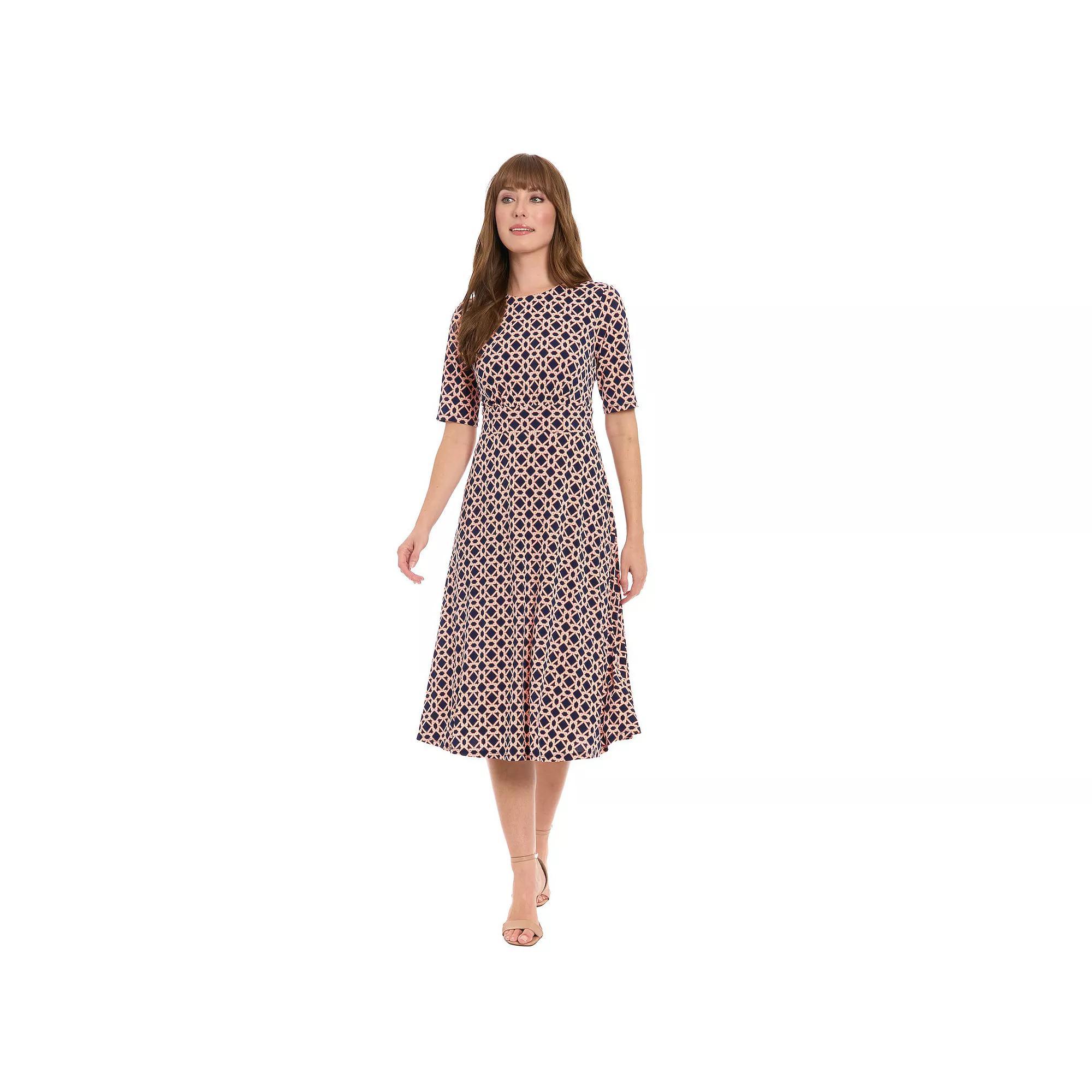 Women's London Times Printed Midi A-Line Dress, Size: 16, Navy Orange Product Image