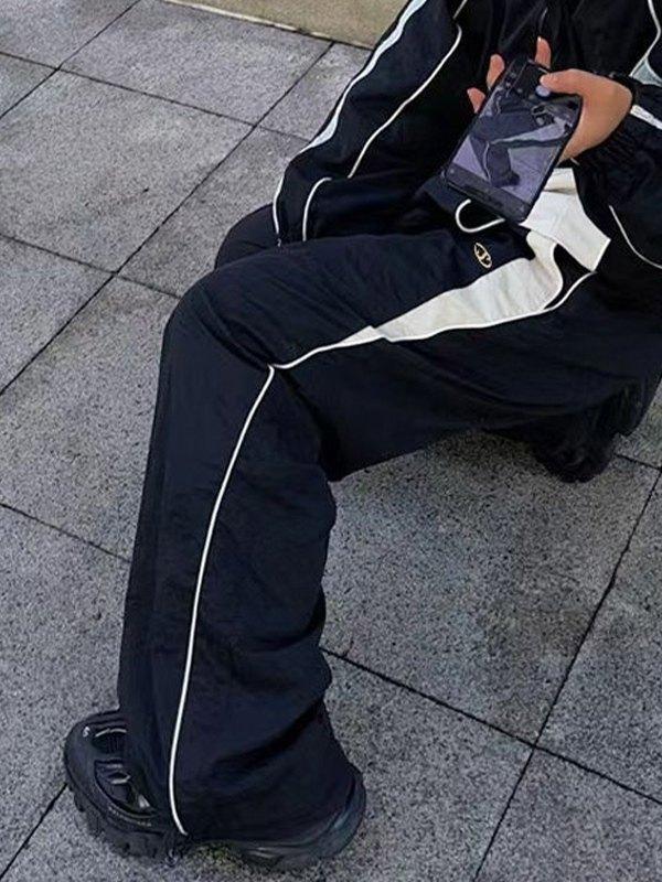 Men's Contrast Paneled Loose Parachute Pants Product Image