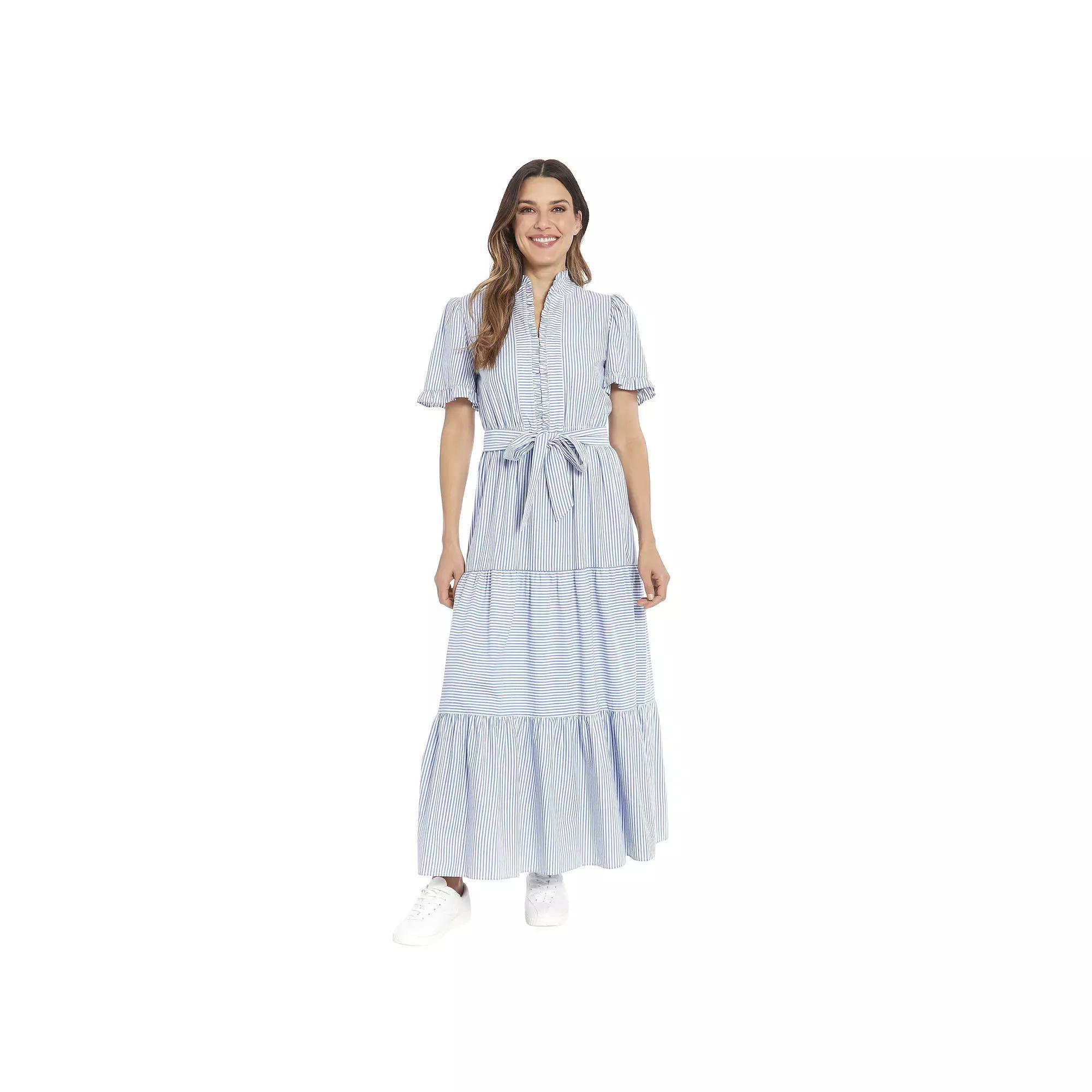 Womens London Times Ruffle Neck Tiered Maxi Dress Product Image