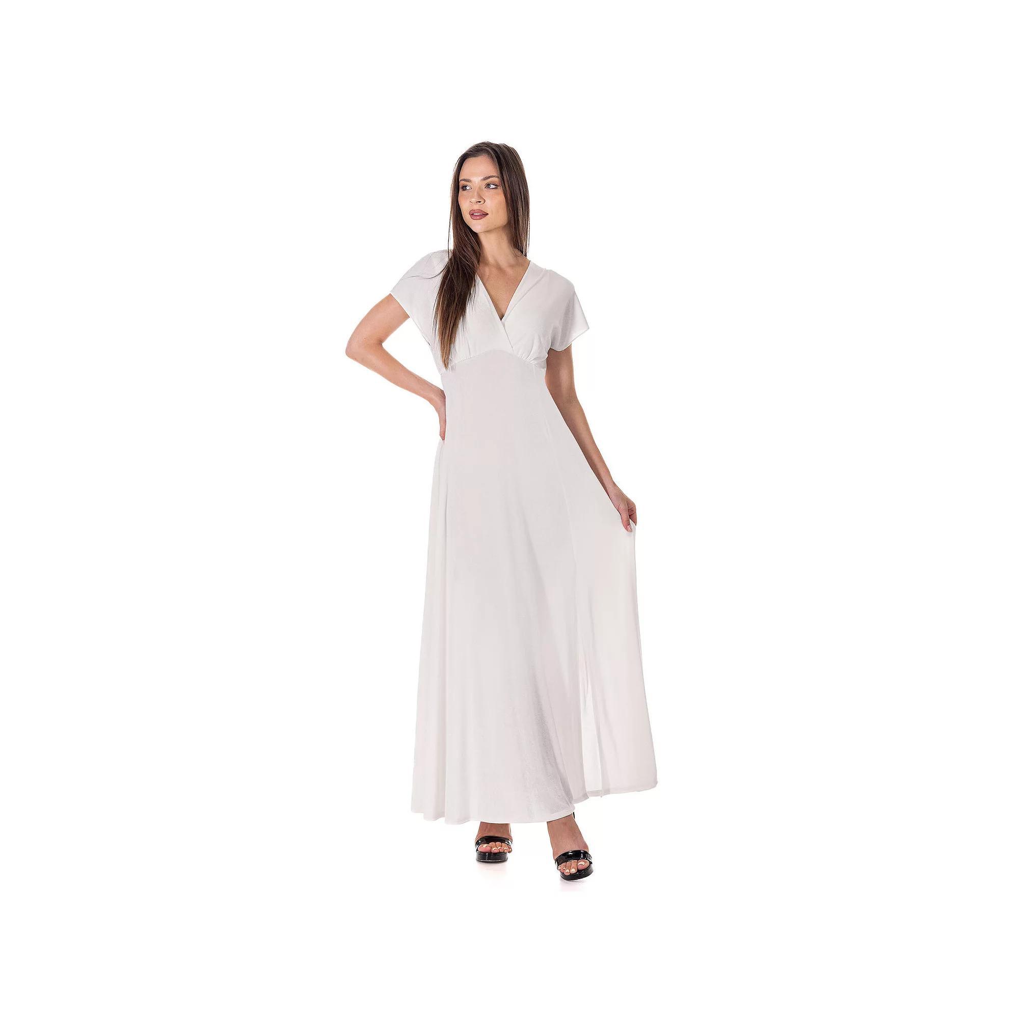 Womens 24Seven Comfort Apparel Flutter Sleeve Metallic Knit Maxi Dress Front Slit Empire Waist Product Image