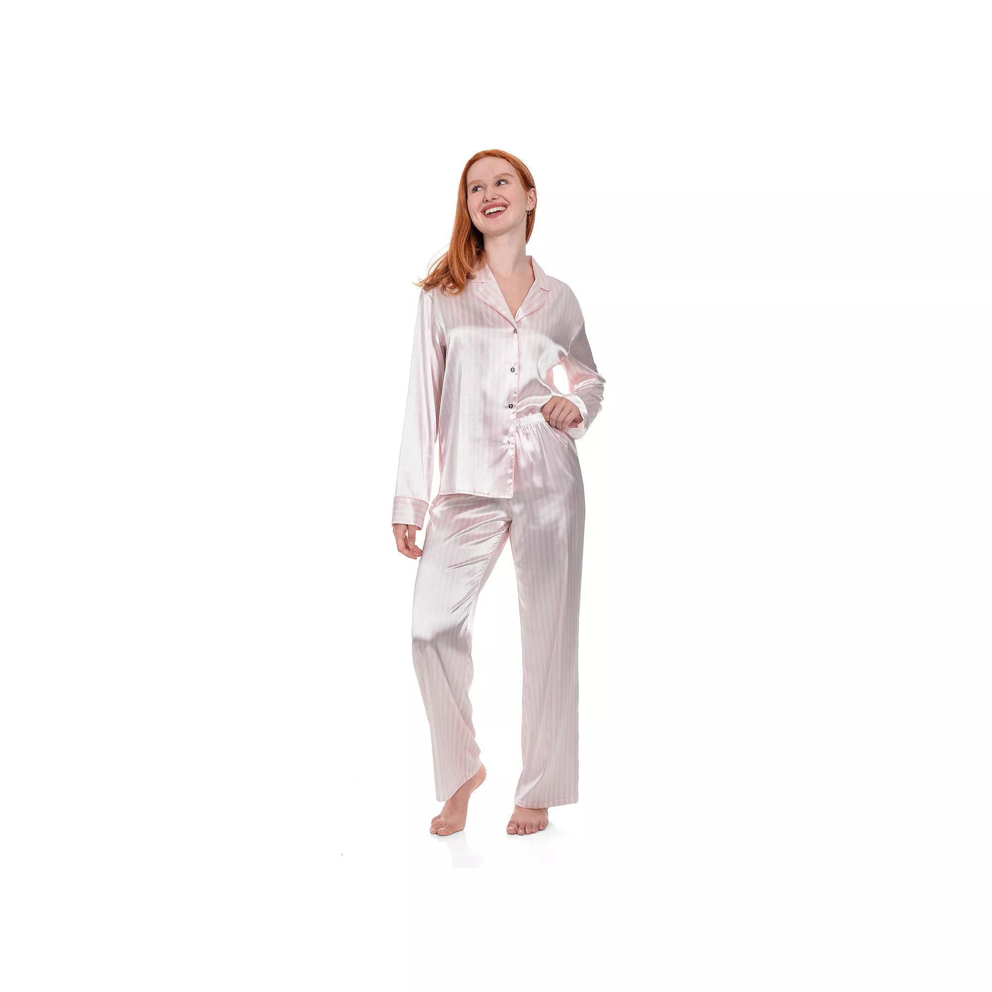 Womens Lilac+London Long Satin Notch Collar Pajama Top & Pajama Bottoms Set Product Image