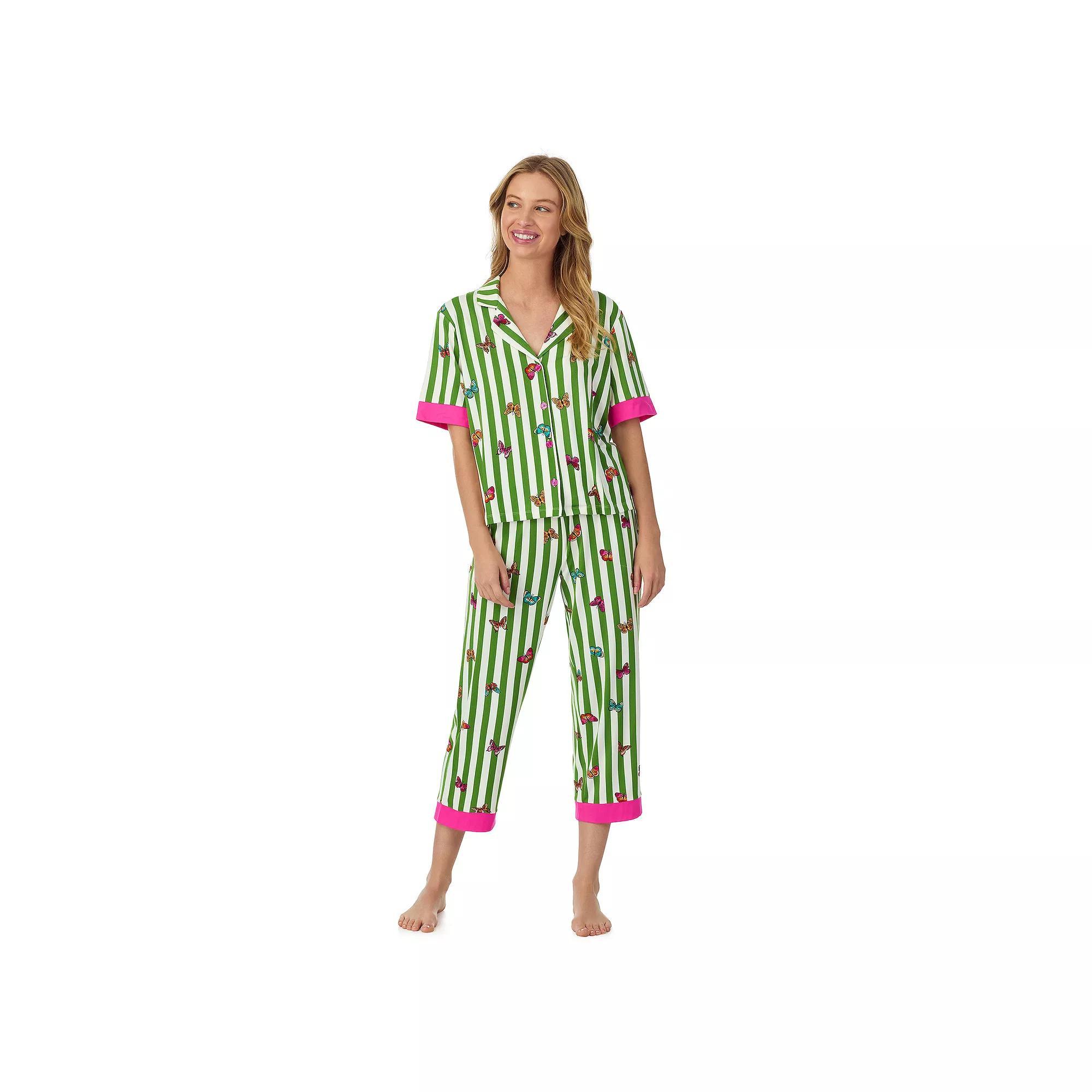 Women's Beauty Sleep Social Cozy Notch Pajama Top & Cropped Pajama Pants Pajama Set, Size: Small, Flutter Away Product Image