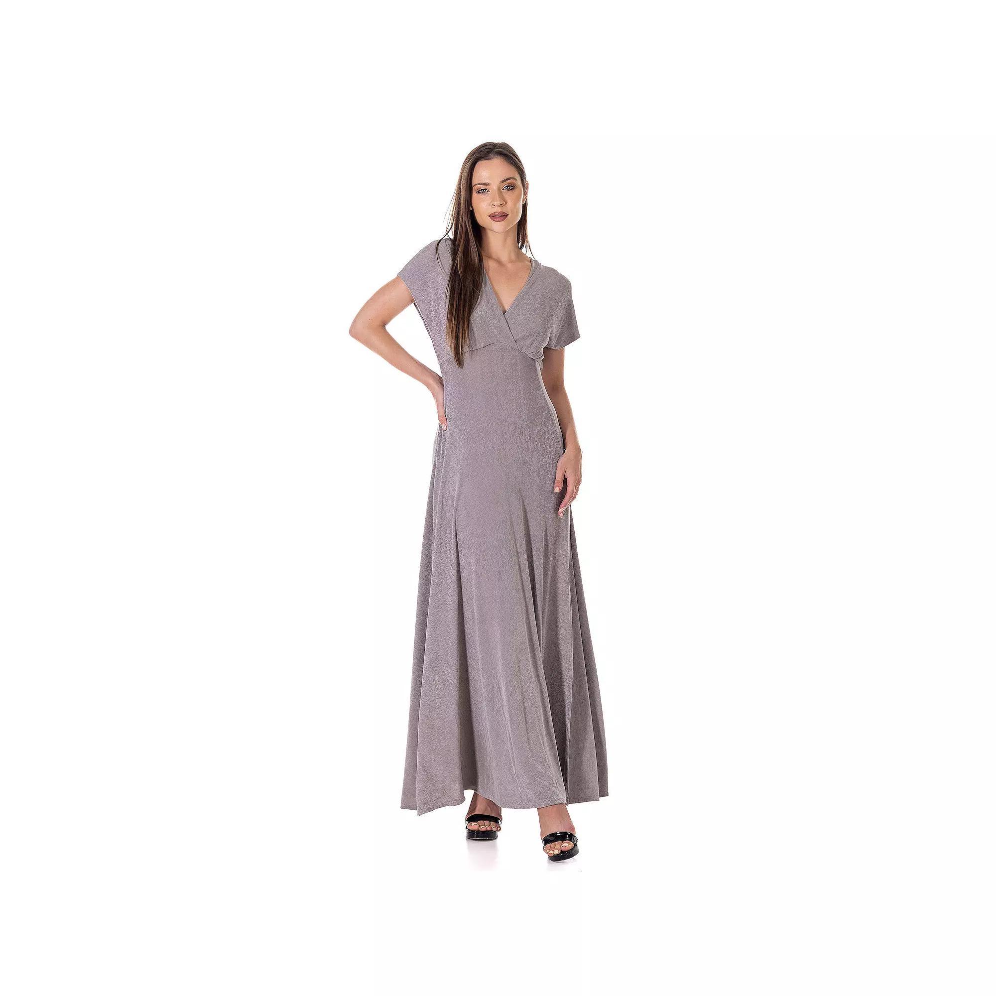 Women's 24Seven Comfort Apparel Flutter Sleeve Metallic Knit Maxi Dress Front Slit Empire Waist, Size: XL, Black Product Image