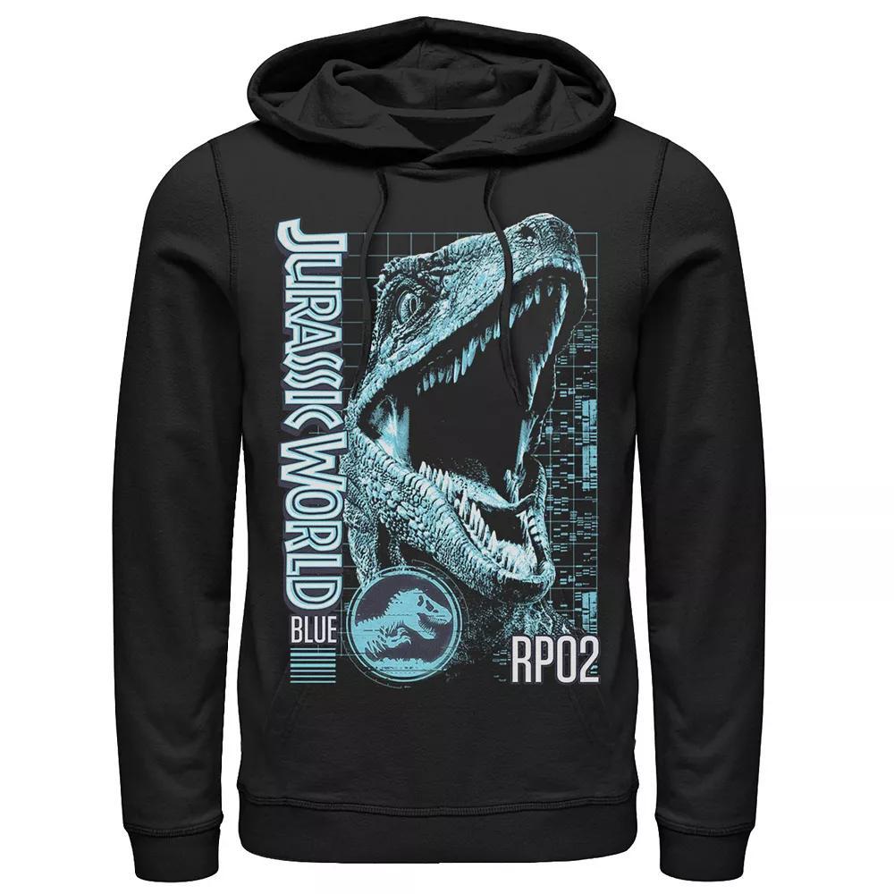 Men's Jurassic World Two Blue Face Tech Schematic Hoodie, Size: XXL, Black Product Image