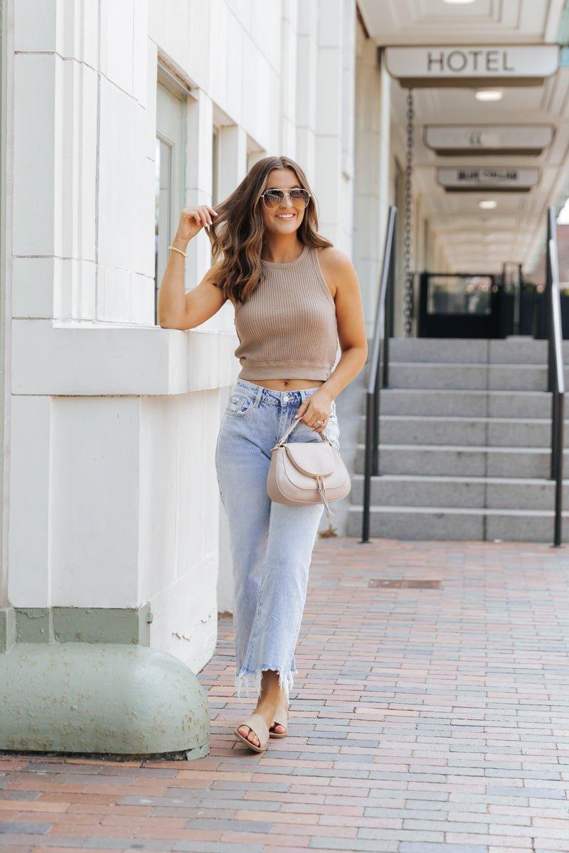 Free People Taupe Waffle Knit Vest Tank Top Product Image