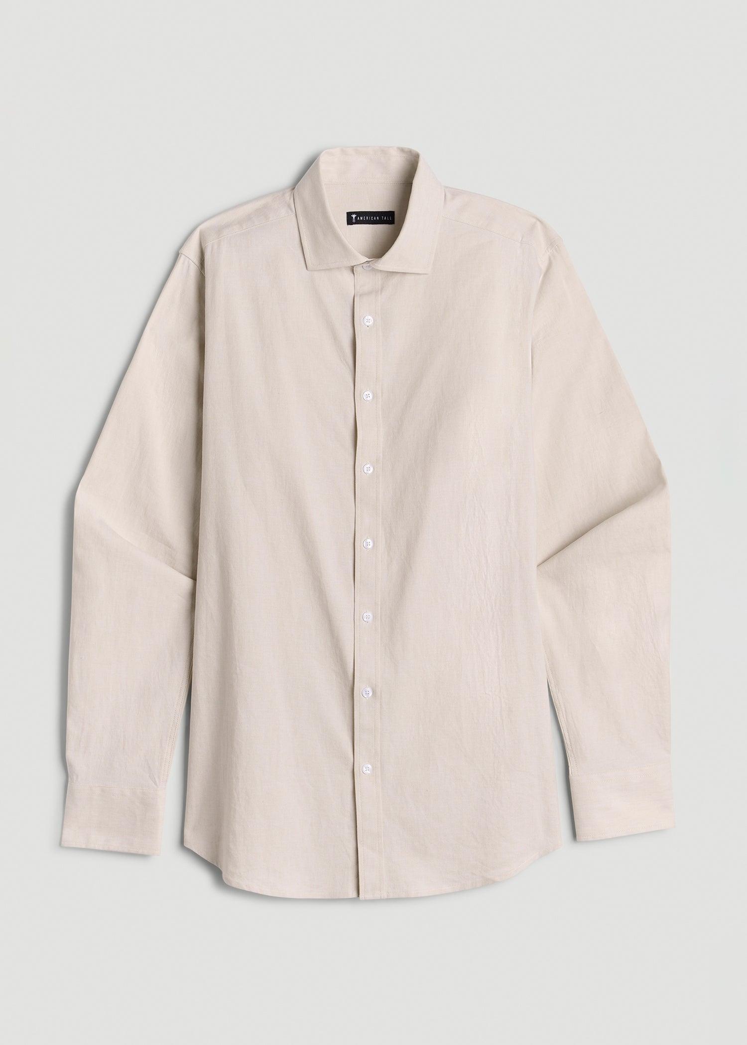 Stretch Linen Dress Shirt for Tall Men in Light Stone Mix Male Product Image