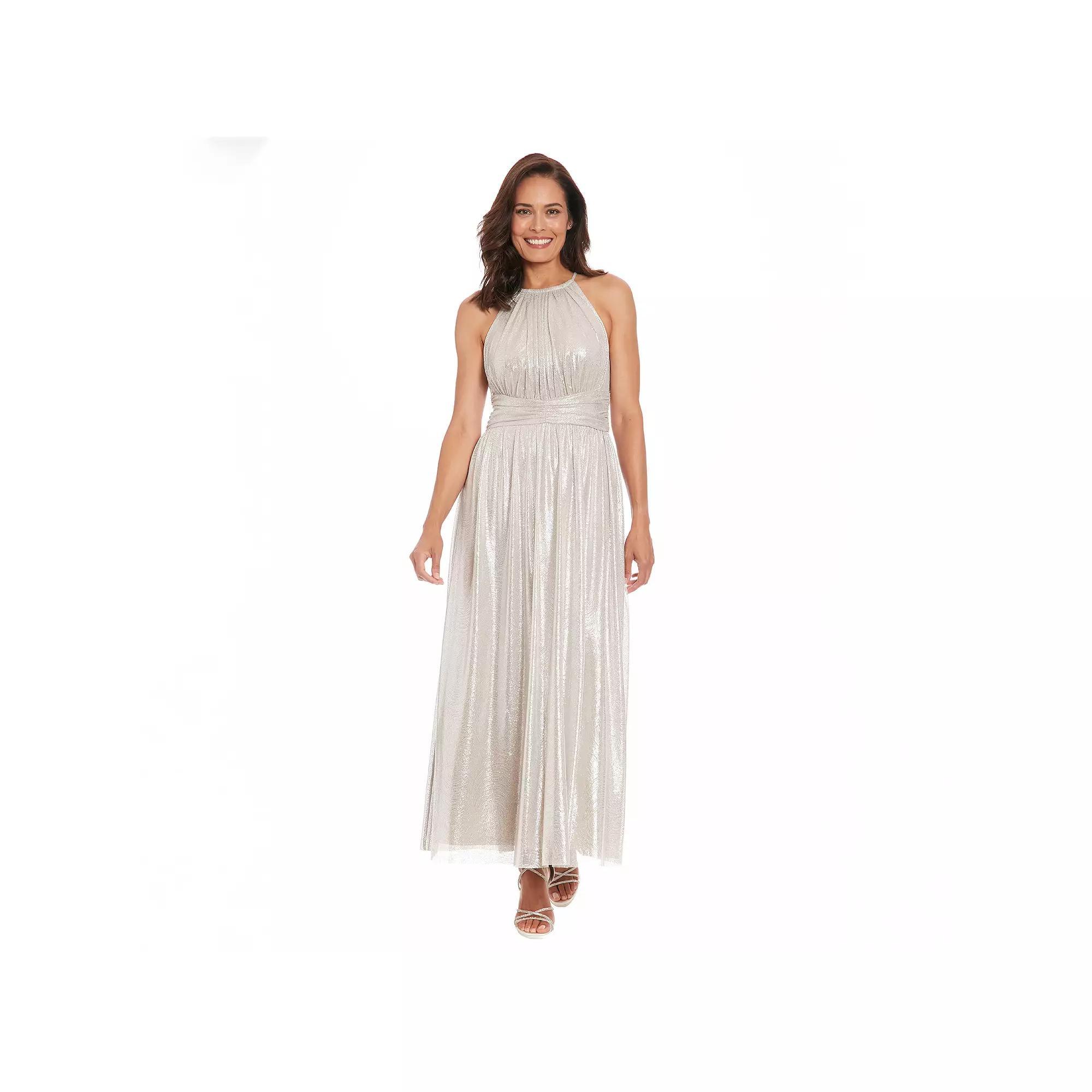 Women's London Times Halter Neck Ruched Maxi Dress, Size: 6, Black Grey Product Image