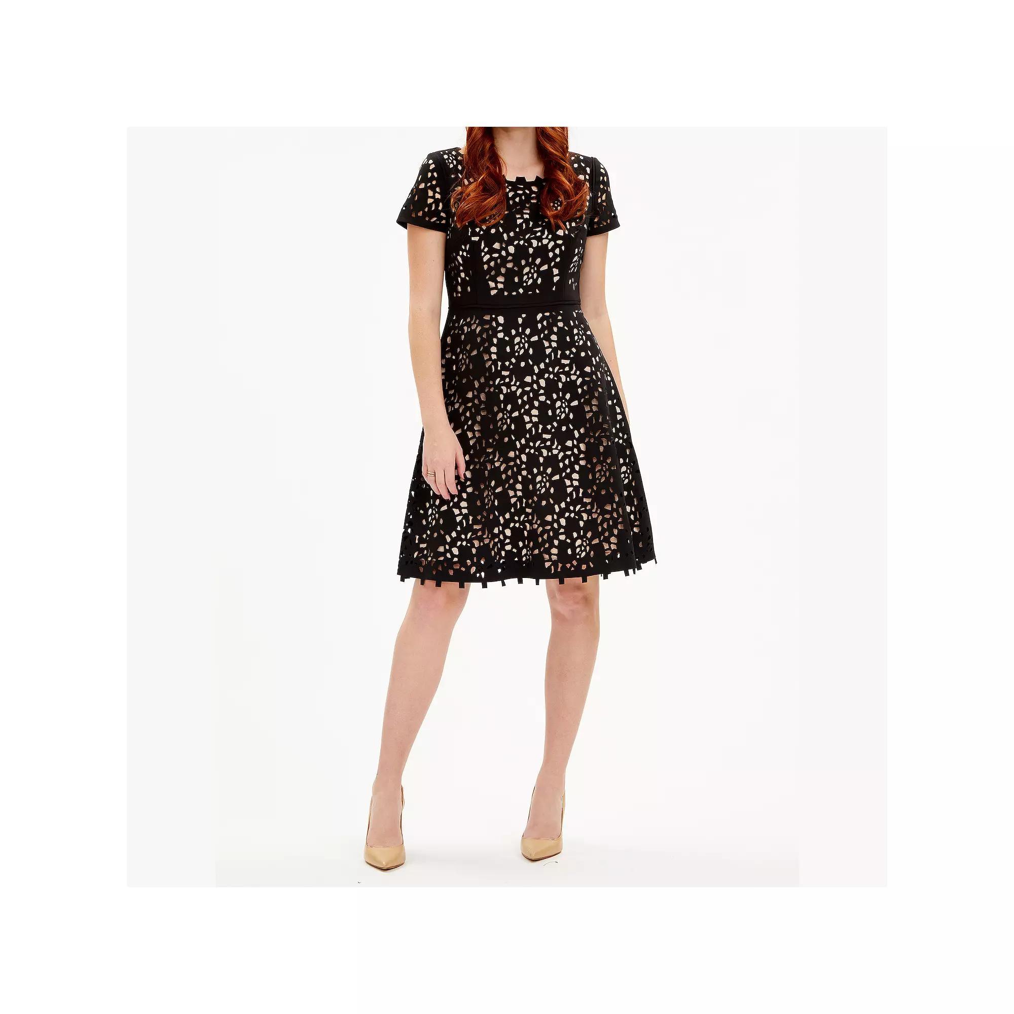 Women's Focus By Shani Cutout Fit & Flare Dress, Size: 2, Navy Beige Product Image