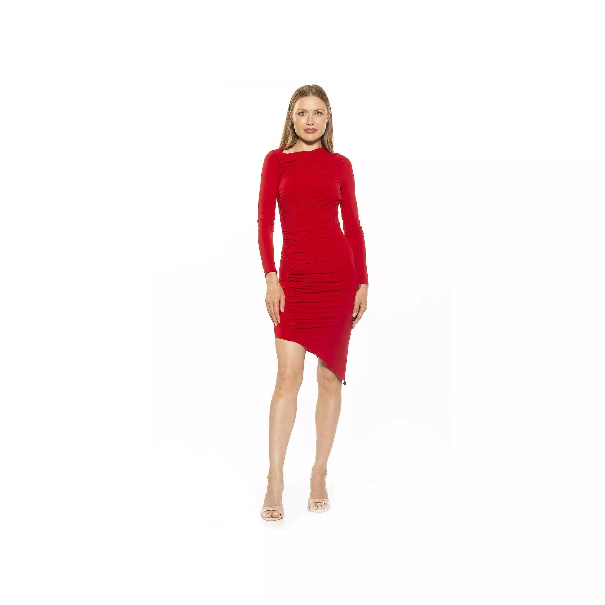 Women's ALEXIA ADMOR Nyra Long Sleeve Asymmetrical Draped Dress, Size: XS, Black Floral Product Image