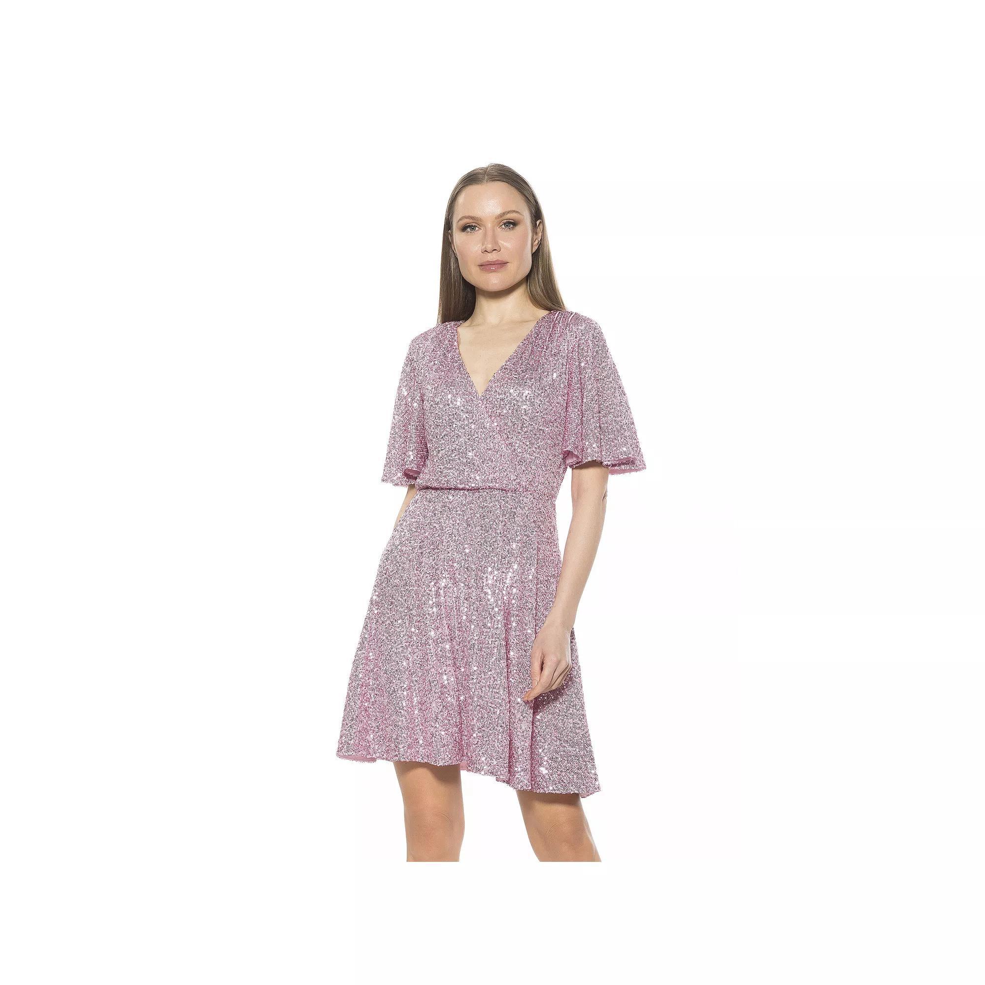 Women's ALEXIA ADMOR Oakless Flutter Sleeve Fit & Flare Dress, Size: Large, Silver Product Image