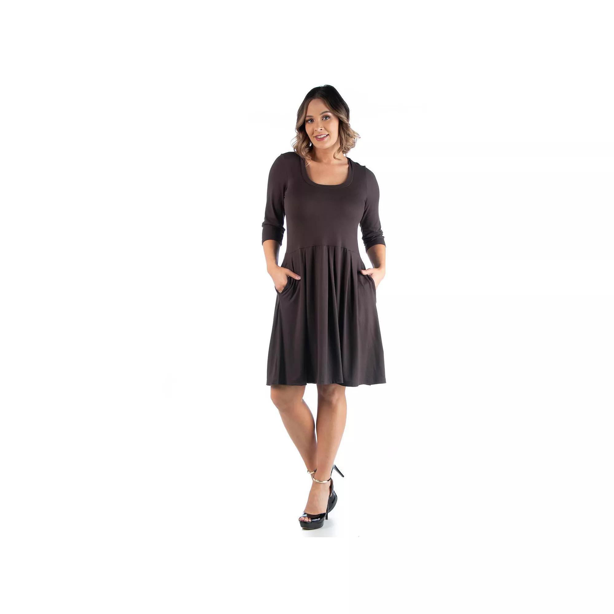 Plus Size 24Seven Comfort Apparel Fit and Flare Dress, Women's, Size: 2XL, Brown Product Image