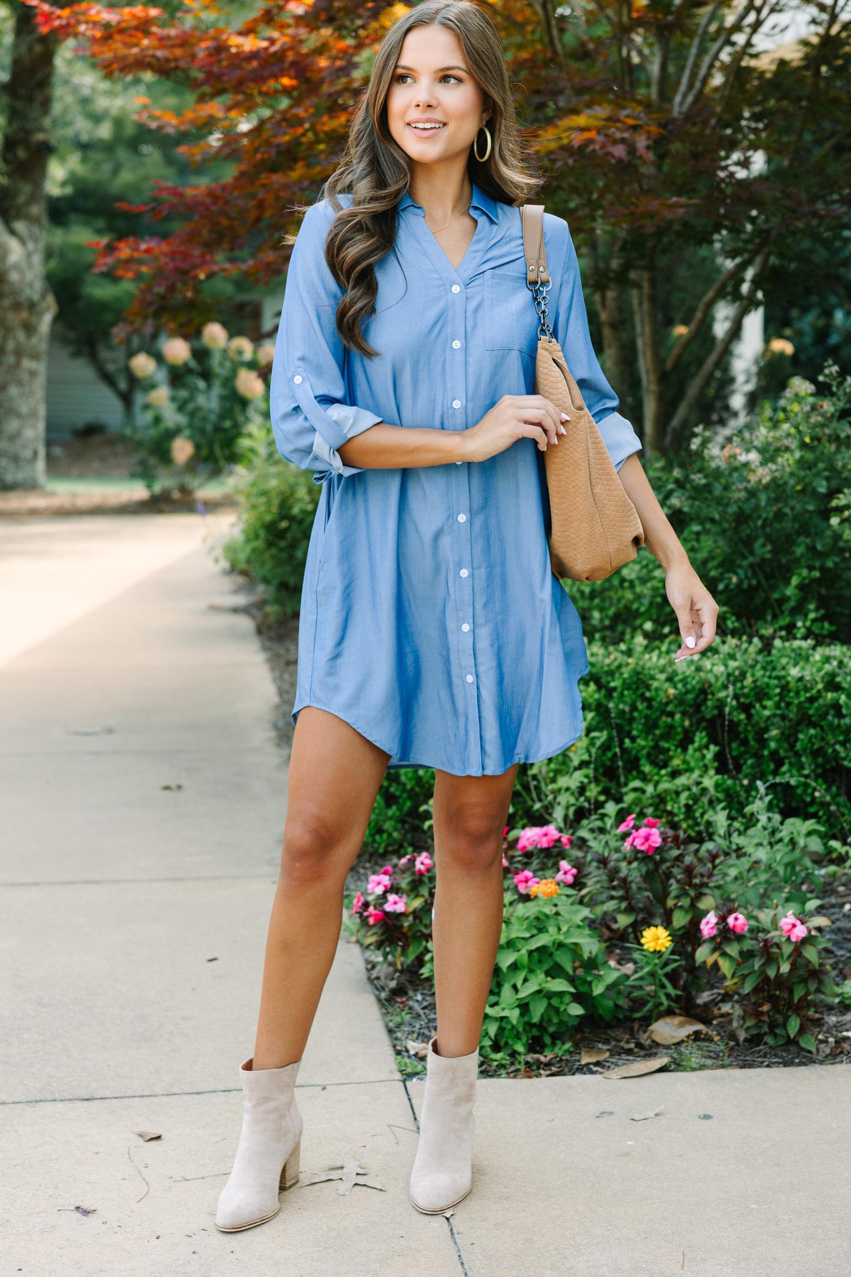 Soon To Be Light Wash Chambray Dress Female Product Image