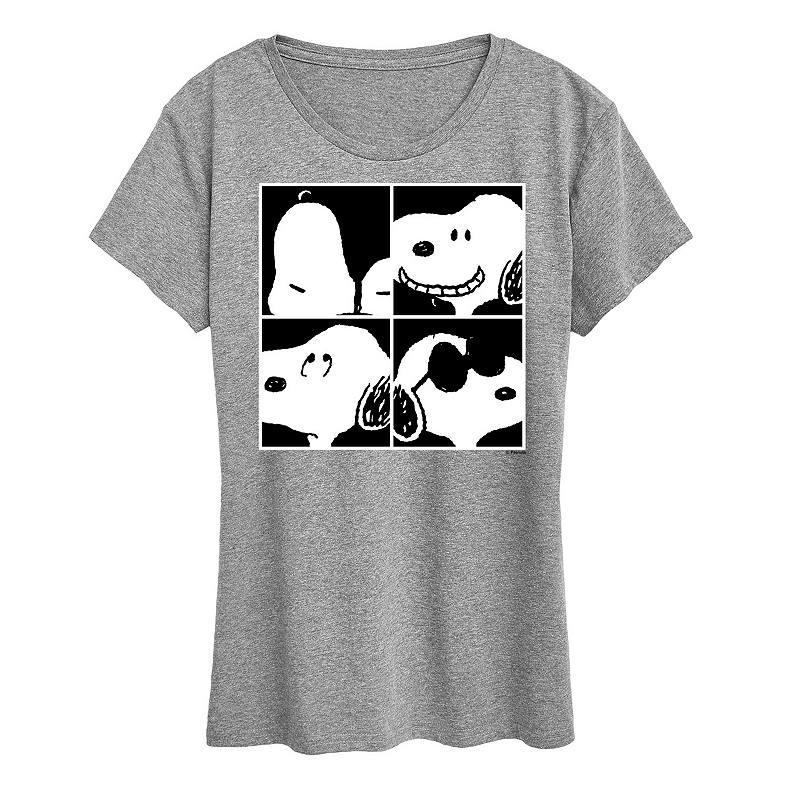 Womens Peanuts Snoopy Square Graphic Tee, Girls Grey Royal Blue Product Image