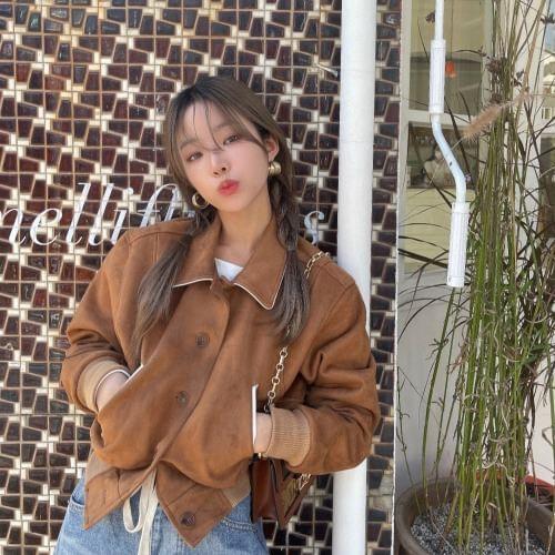Faux Suede Button-Up Jacket Product Image