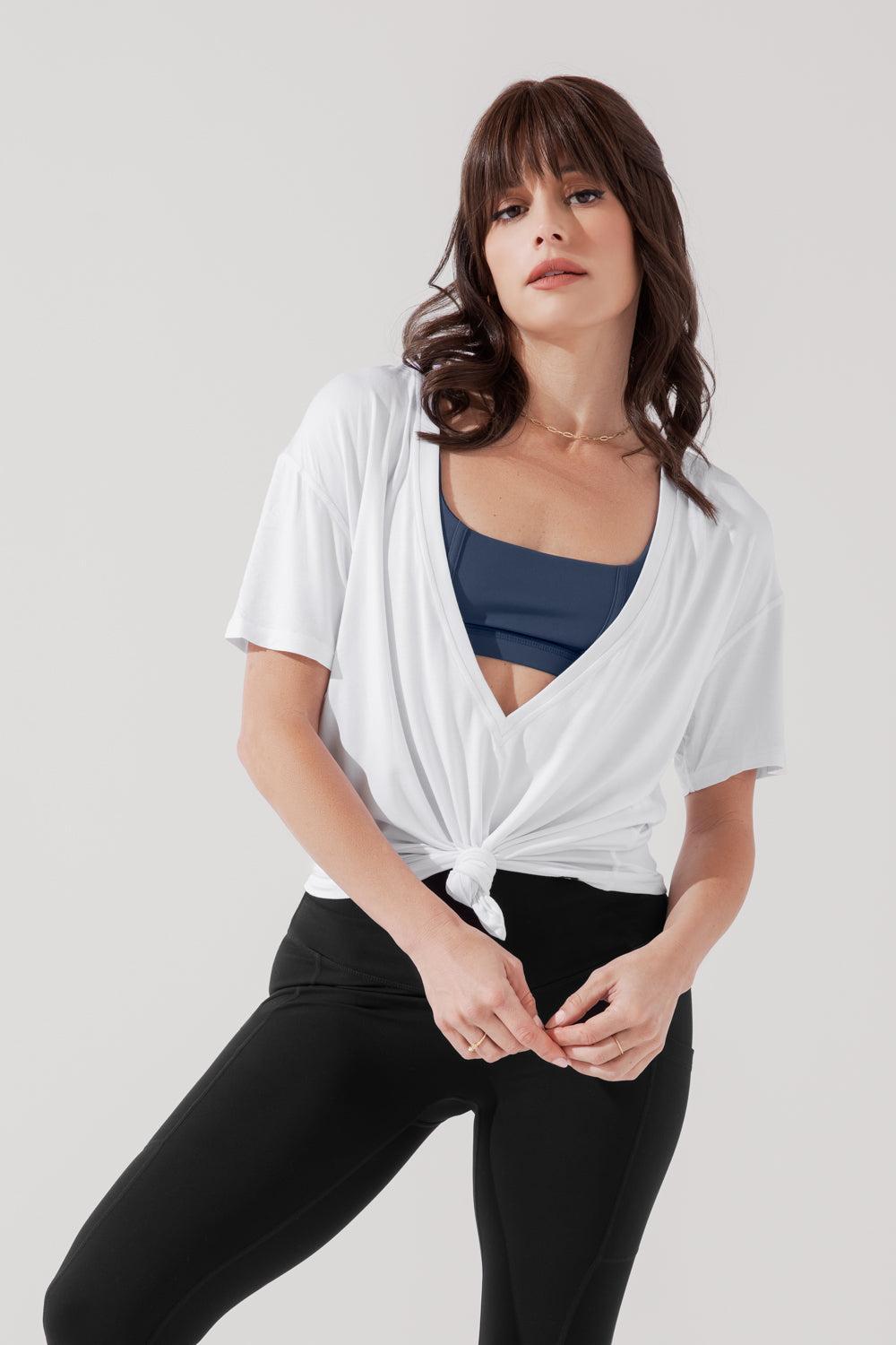 Daring Deep V Tee - White Product Image
