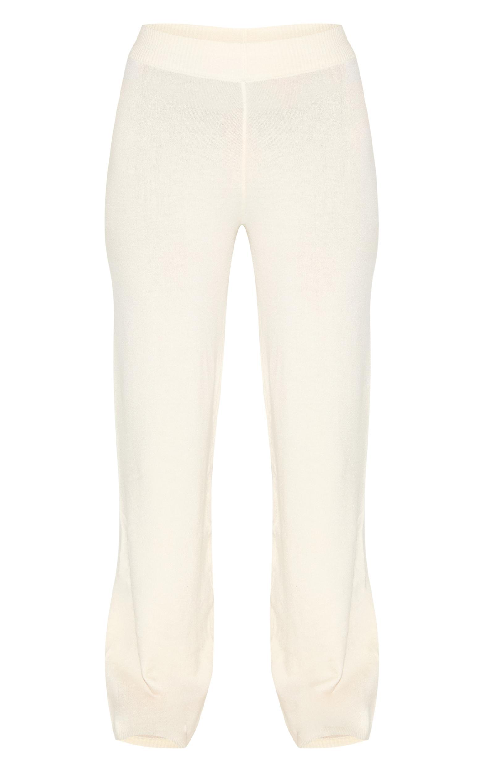 Cream Knit Wide Leg Pants Product Image