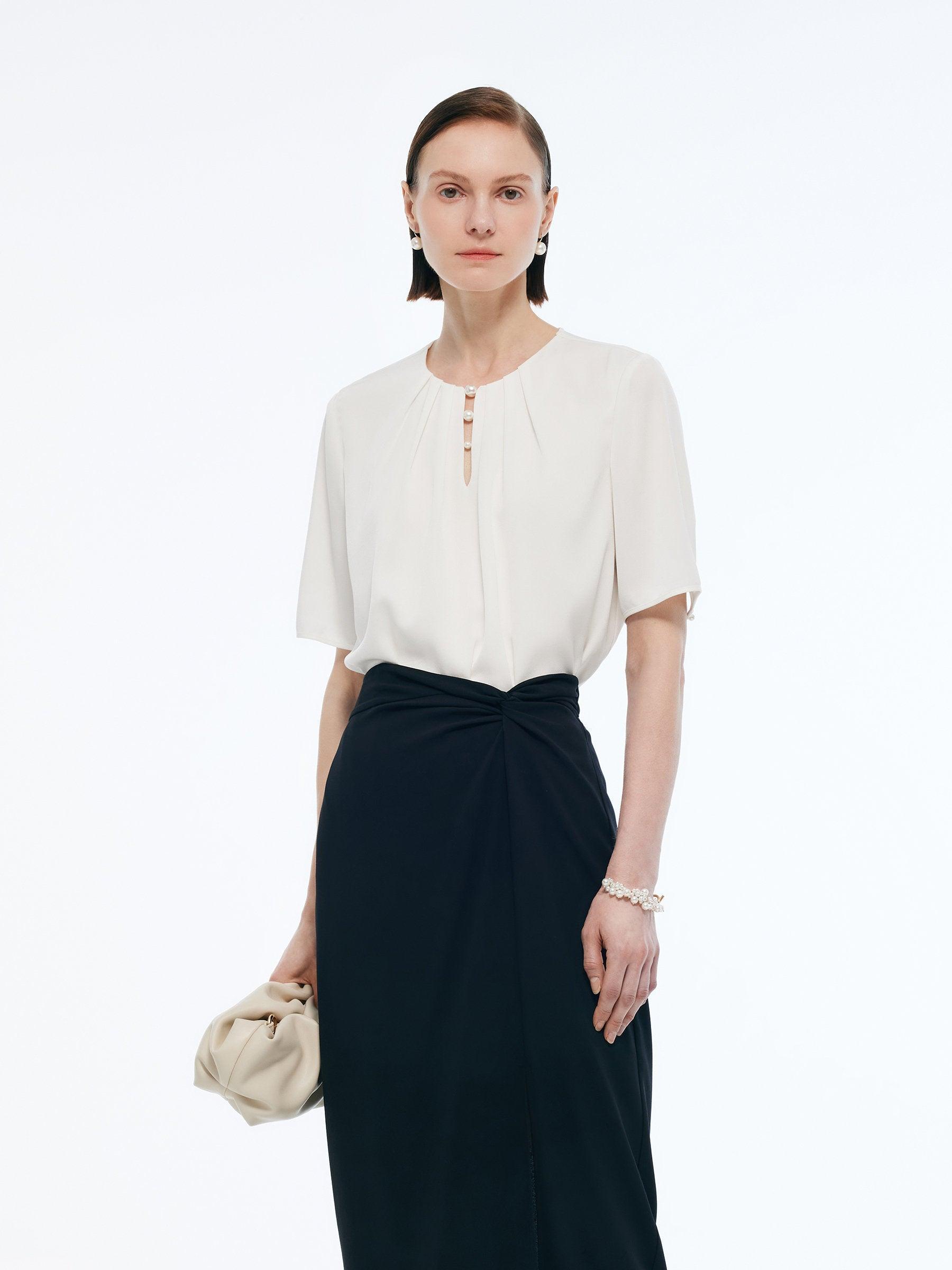 Acetate Blend Women Round Neck Blouse Product Image