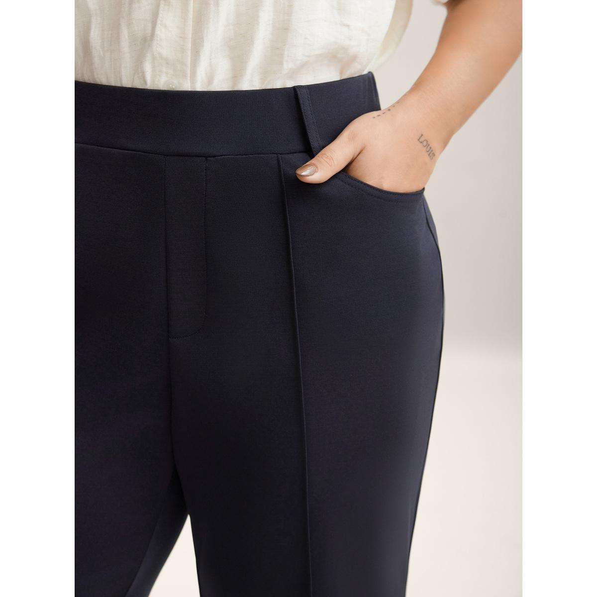 Plus Size Pockets Stretchy-Waist Plain Bootcut Pants Women Indigo At the Office Bootcut Mid Rise Work Pants BloomChic 30/6X Product Image