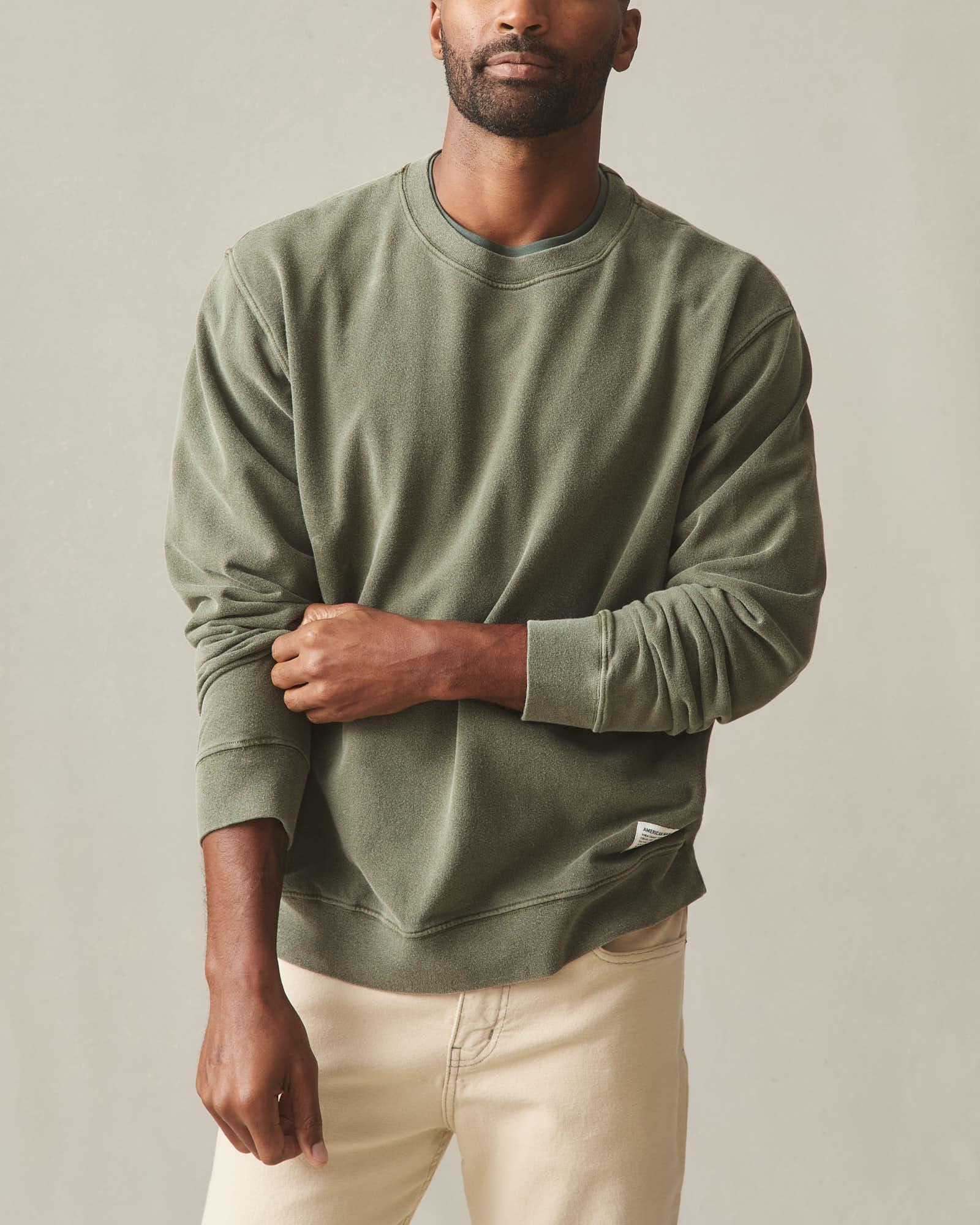 Men's Vintage Washed Relaxed French Terry Crew - Olive Product Image