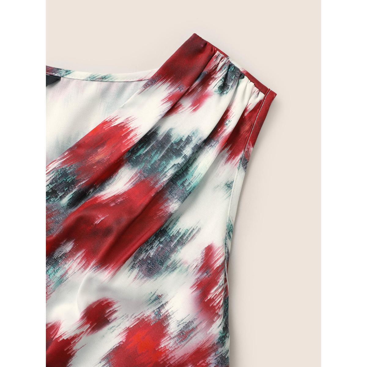 Plus Size Graphic Contrast Pocket Surplice Neck Tank Dress Multicolor Women Elegant Non Overlap Collar Sleeveless Curvy Midi Dress BloomChic 22-24/3X Product Image