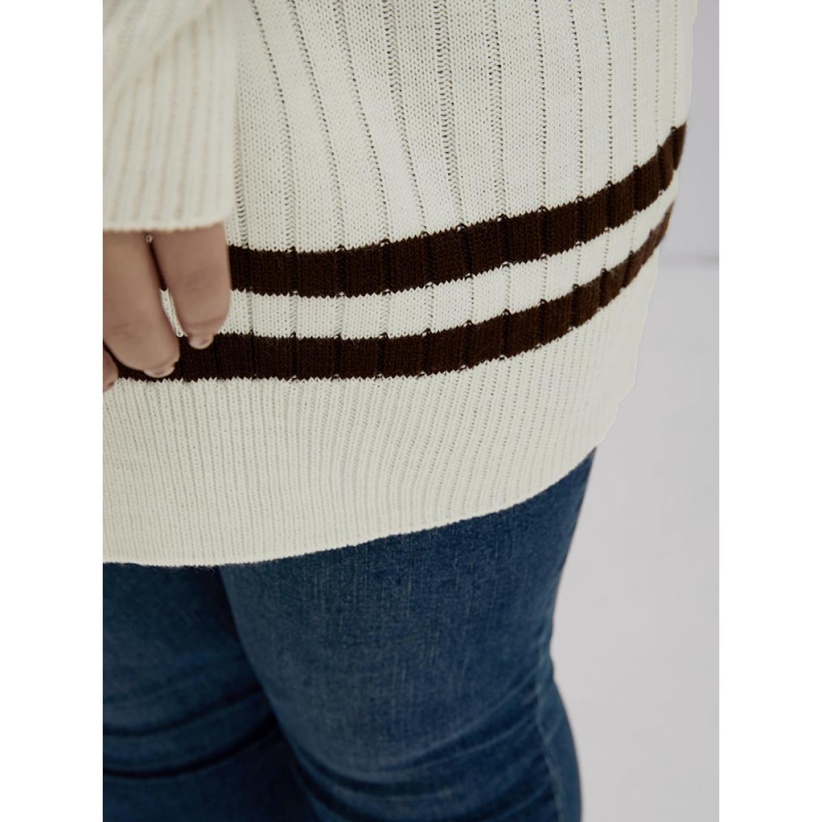 Plus Size Colorblock Contrast Pointelle Knit Eyelet Open Front Cardigan Multicolor Women Casual Loose Long Sleeve Dailywear Cardigans BloomChic 28/5X Product Image