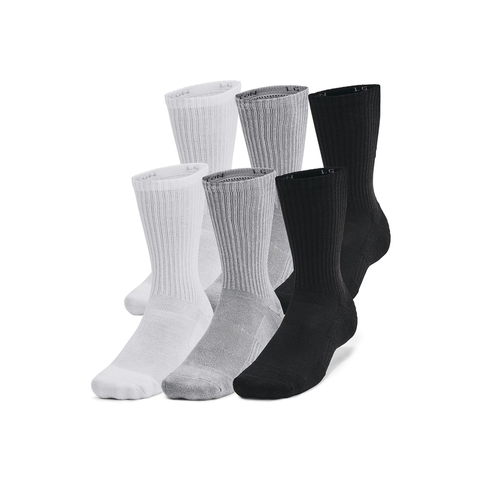 Under Armour Training Cotton 6-Pack Crew Socks, Men's, Size: Large, Black Product Image