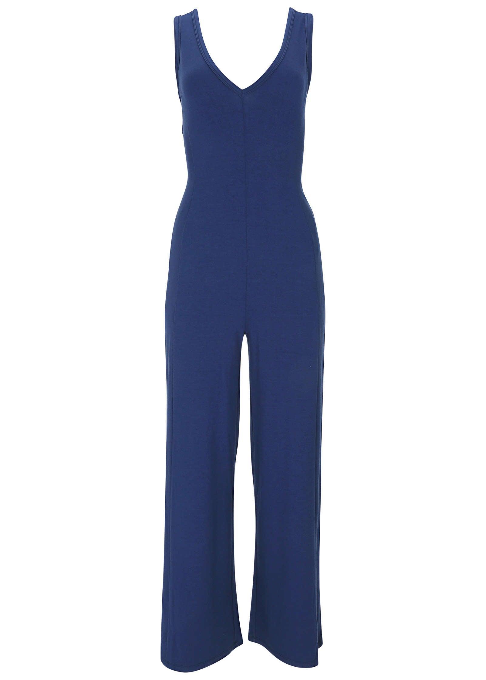Relaxed V-Neck Jumpsuit - Dark Blue Product Image