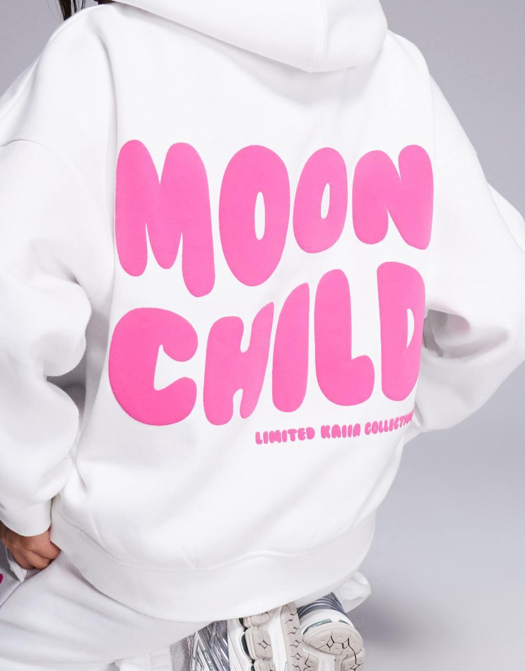 Kaiia wavy back print logo hoodie in white and pink - part of a set Product Image