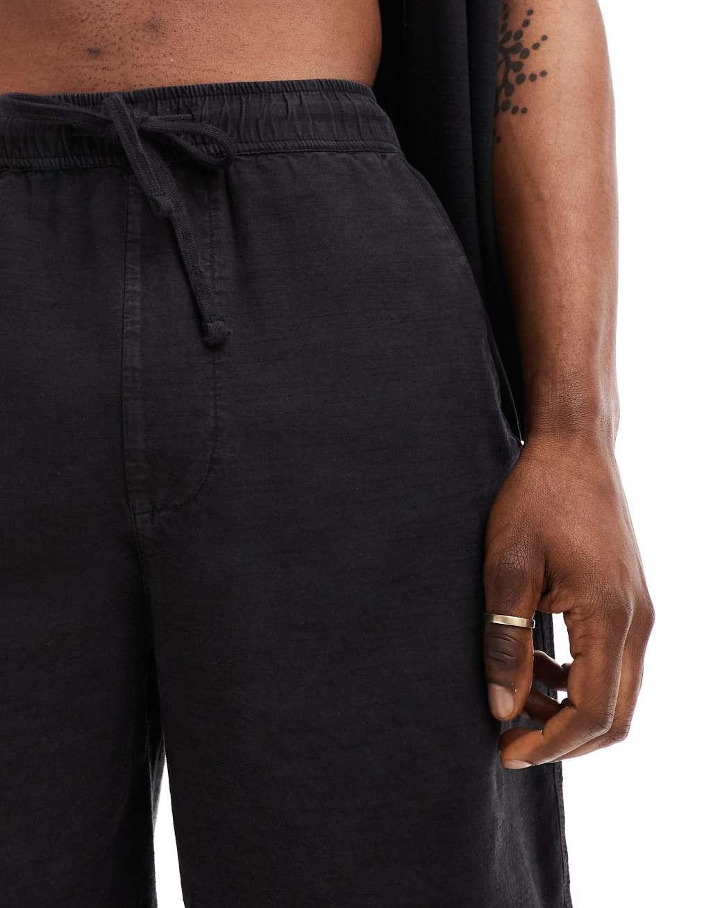 Bershka linen look shorts in black - part of a set Product Image