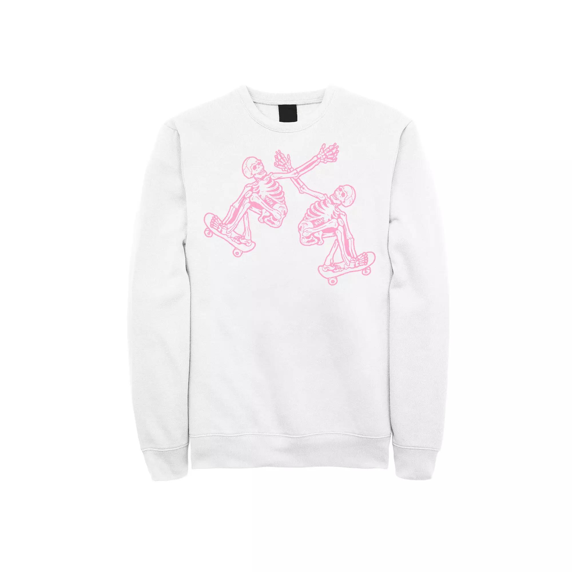 Men's Pink Skateboarding Skeletons Sweatshirt, Size: Large, White Product Image