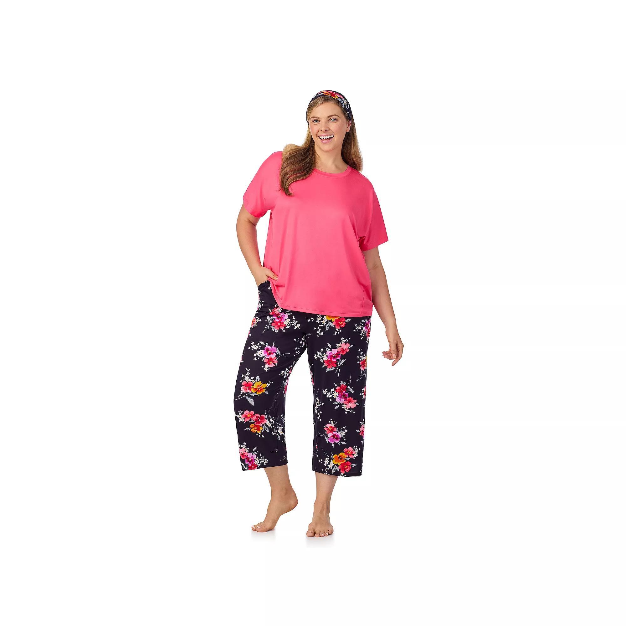 Plus Size Cuddl Duds® 2-pc. Pajama Crewneck Top & Pajama Capri Pants Set with Matching Headband, Women's, Size: 3XL, Multi Floral Product Image