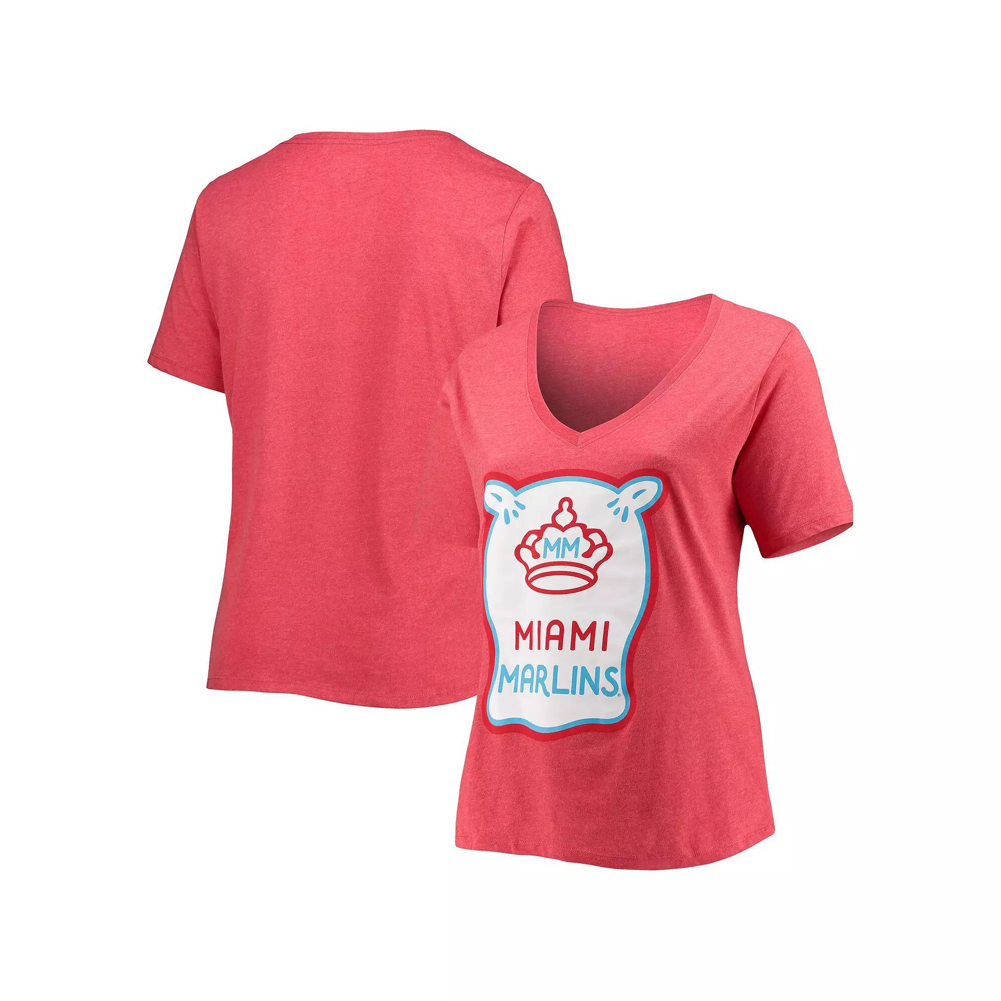 Women's New Era Heather Red Miami Marlins City Connect Plus Size V-Neck T-Shirt, Size: 1XL Product Image