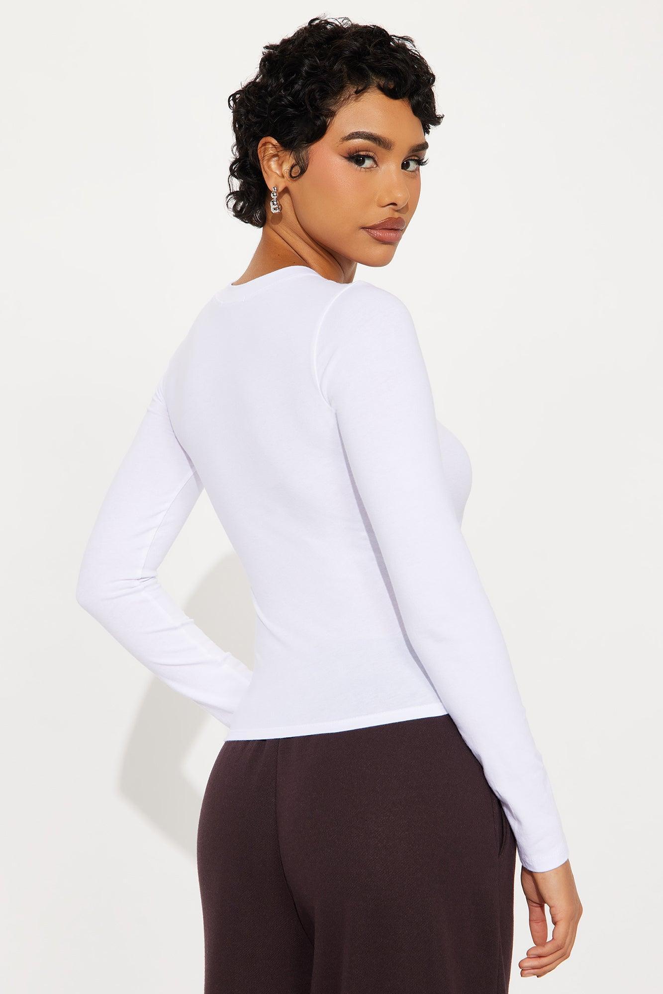 Elise Round Neck Long Sleeve Top - White Product Image