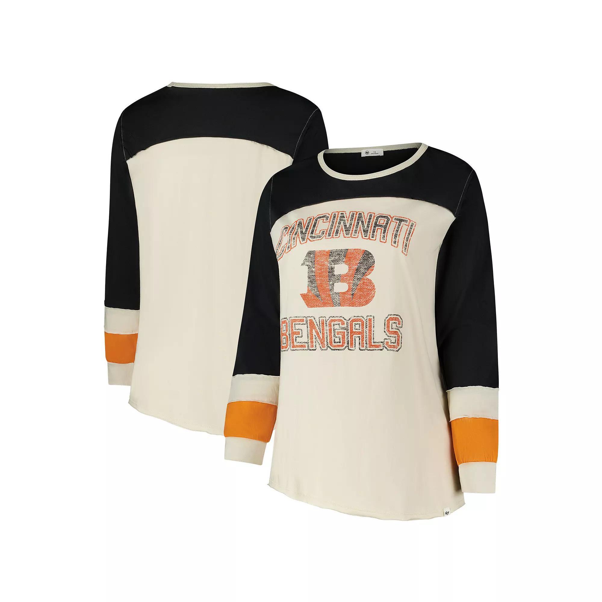 Women's Profile Cream/Black Cincinnati Bengals Double Header Curve Toni Long Sleeve T-Shirt, Size: 4XL, Beige Product Image
